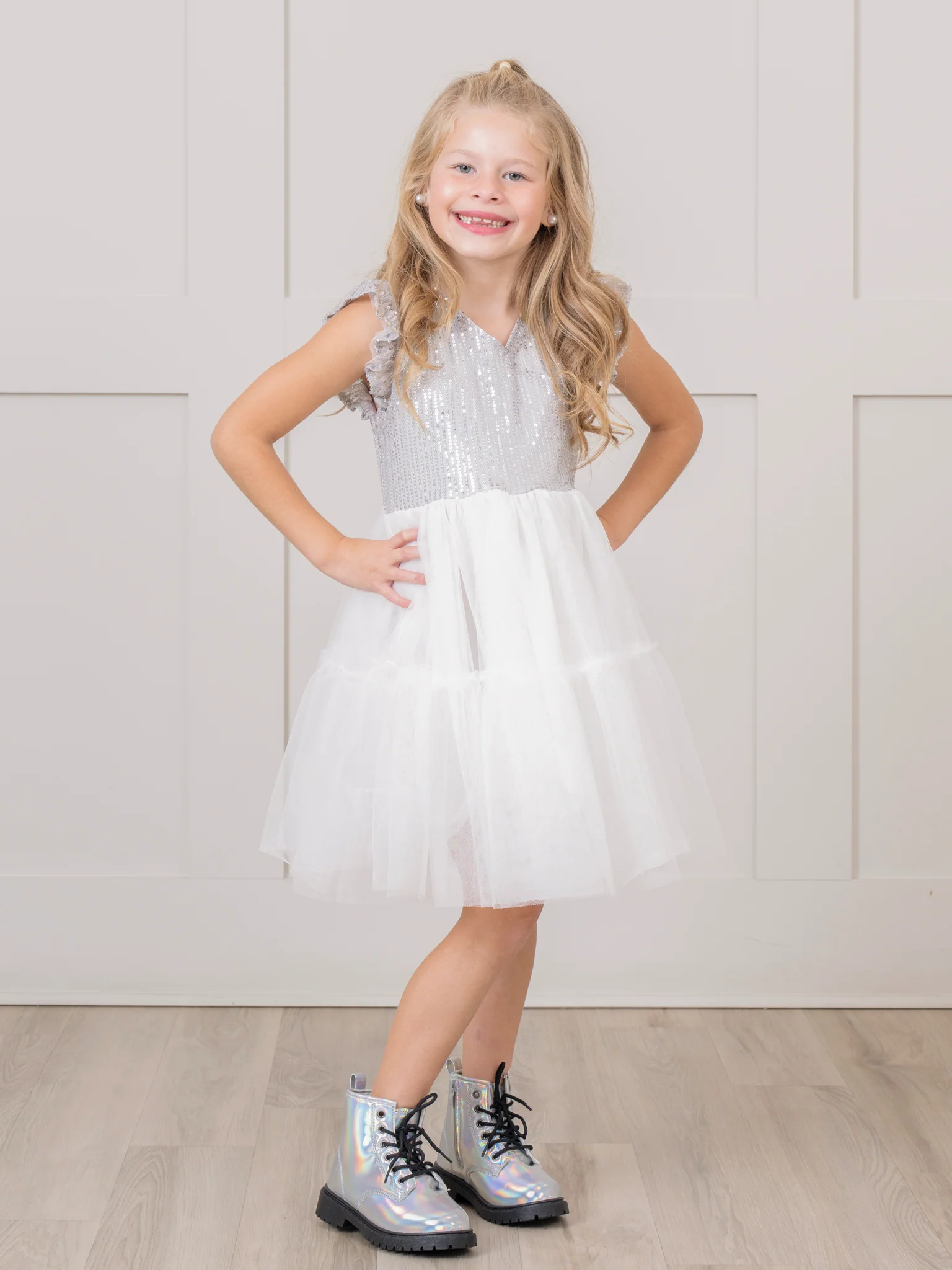 Silver Sequin Tiered Tulle Dress - Image 2