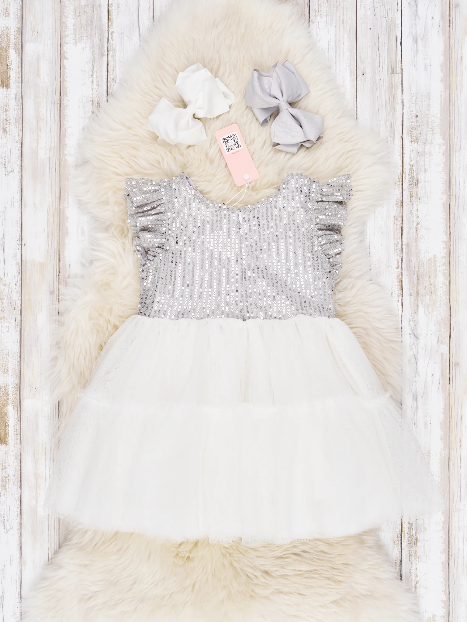 Silver Sequin Tiered Tulle Dress - Image 3