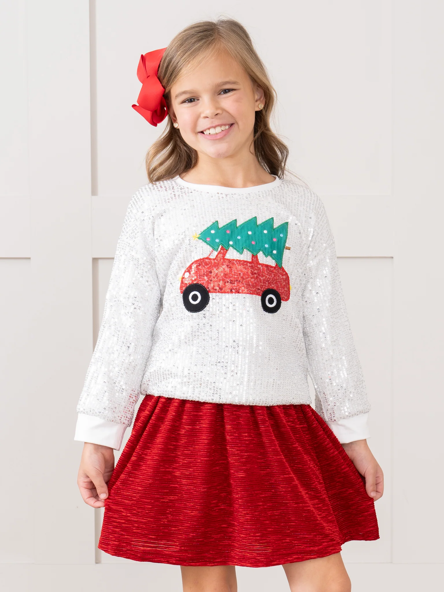 Silver Sequins & Red Velvet Christmas Outfit w/ Skirt - Image 4