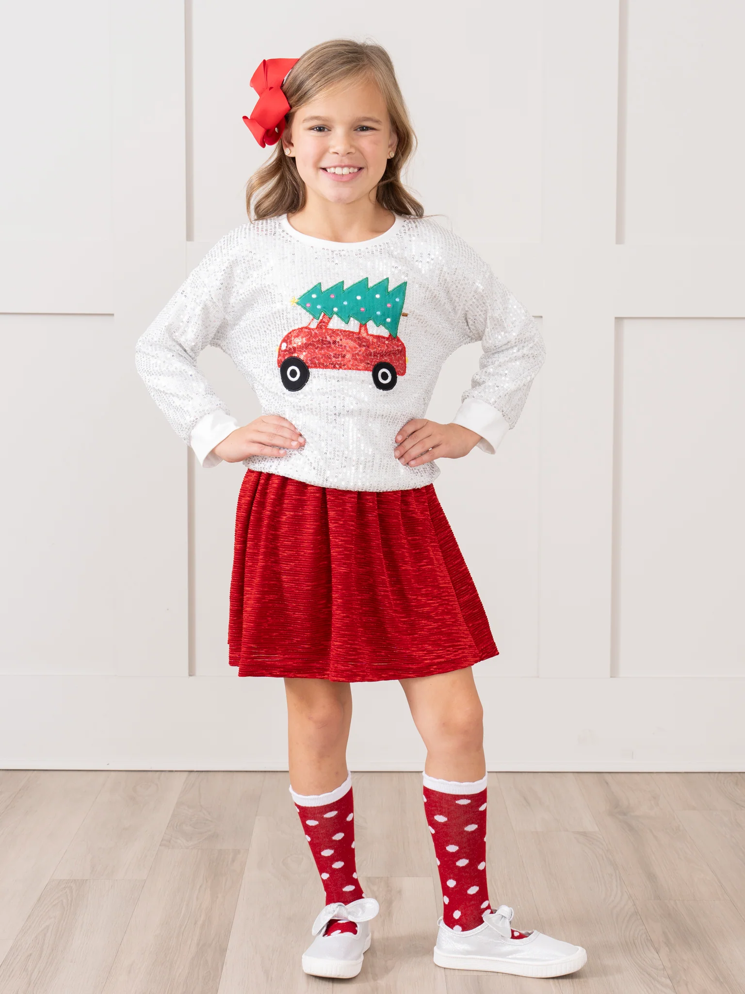 Silver Sequins & Red Velvet Christmas Outfit w/ Skirt - Image 7