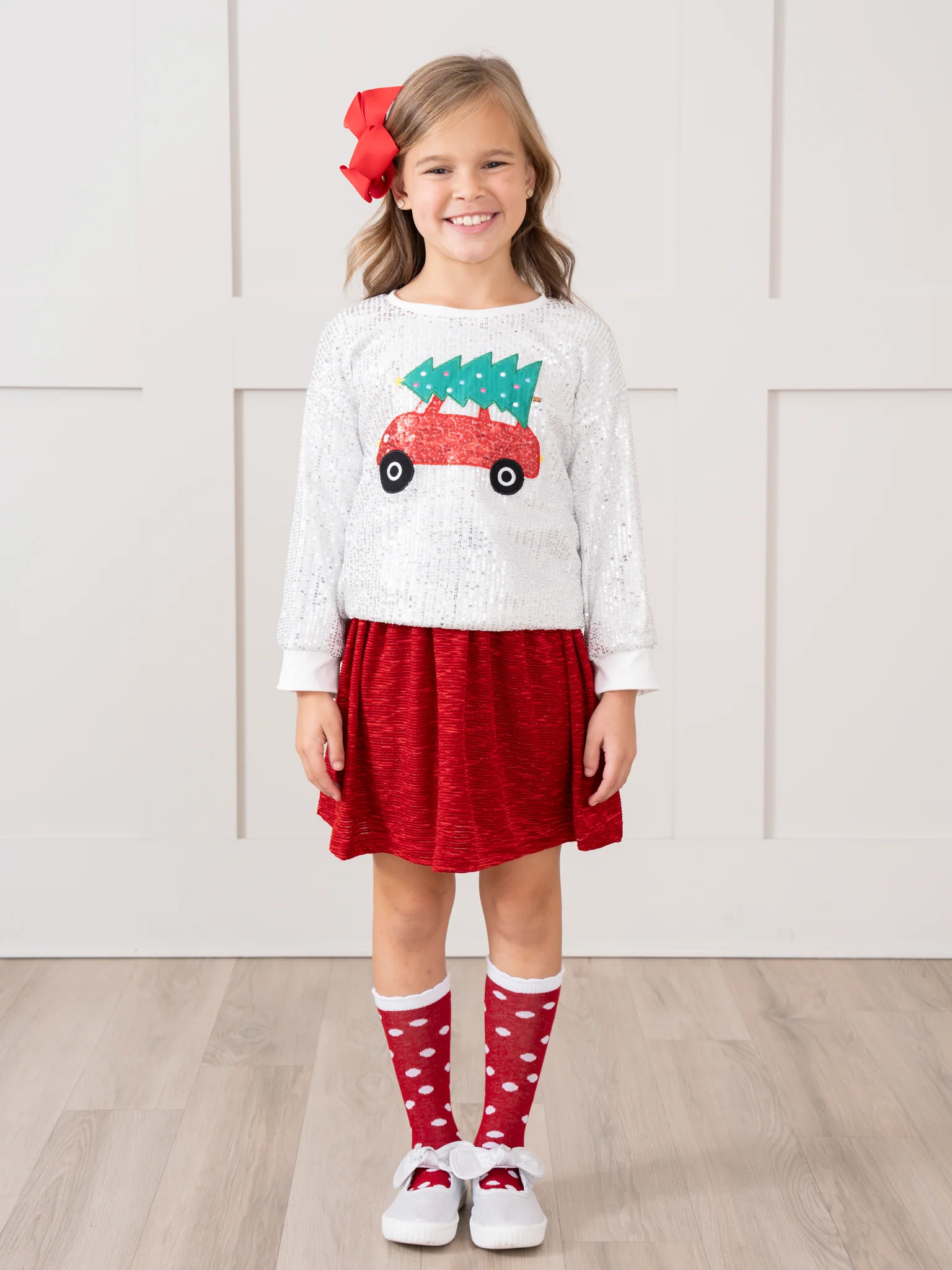 Silver Sequins & Red Velvet Christmas Outfit w/ Skirt - Image 8