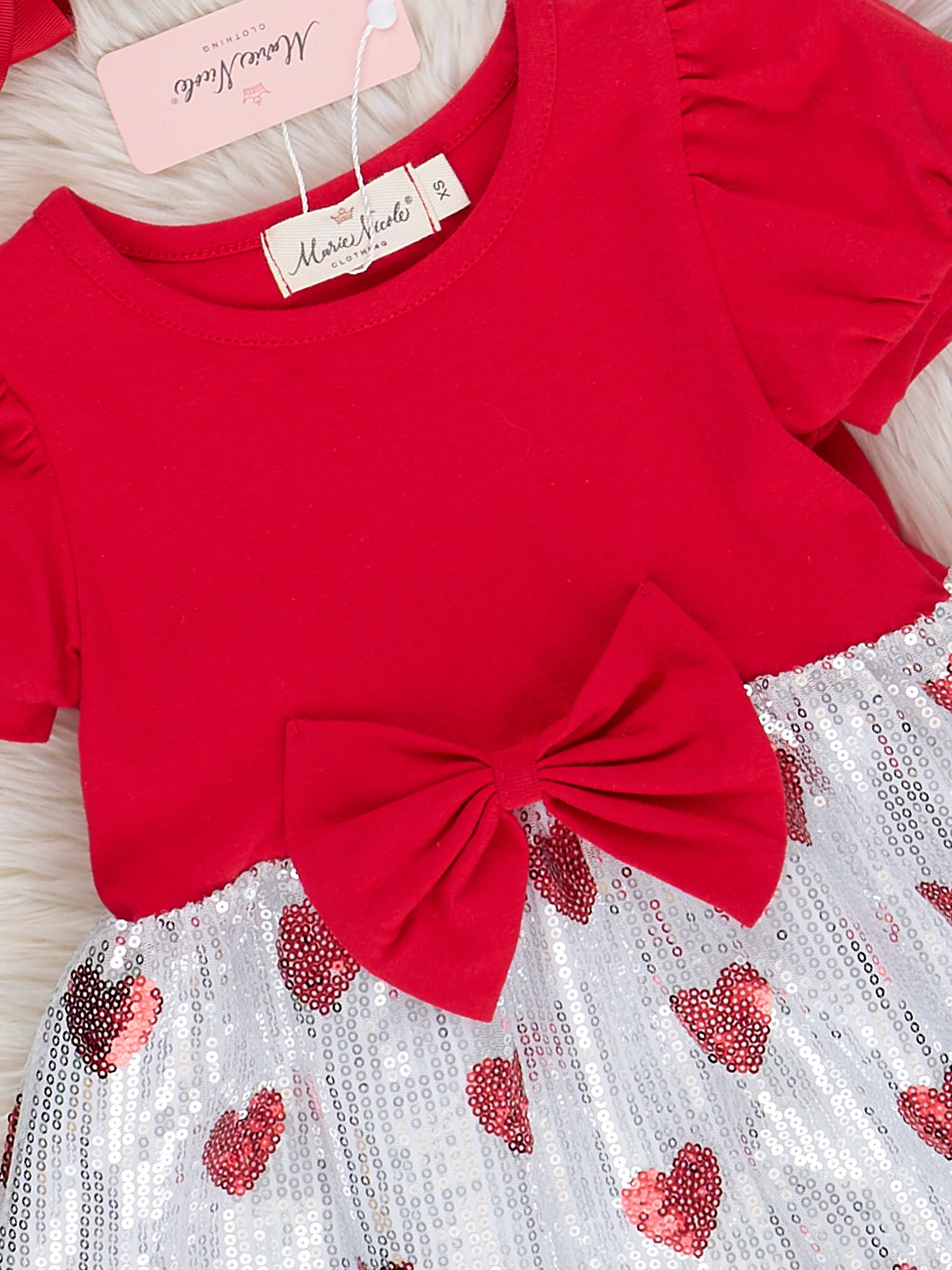 Silver Sparkle Hearts Sequin Puff Sleeve Dress - Image 3