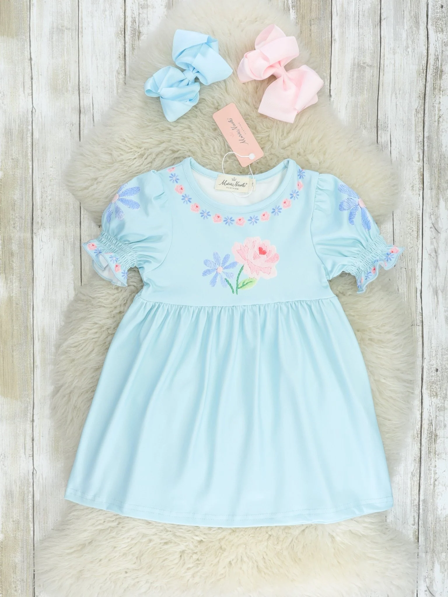 Sky Blue Floral Ruffle Dress