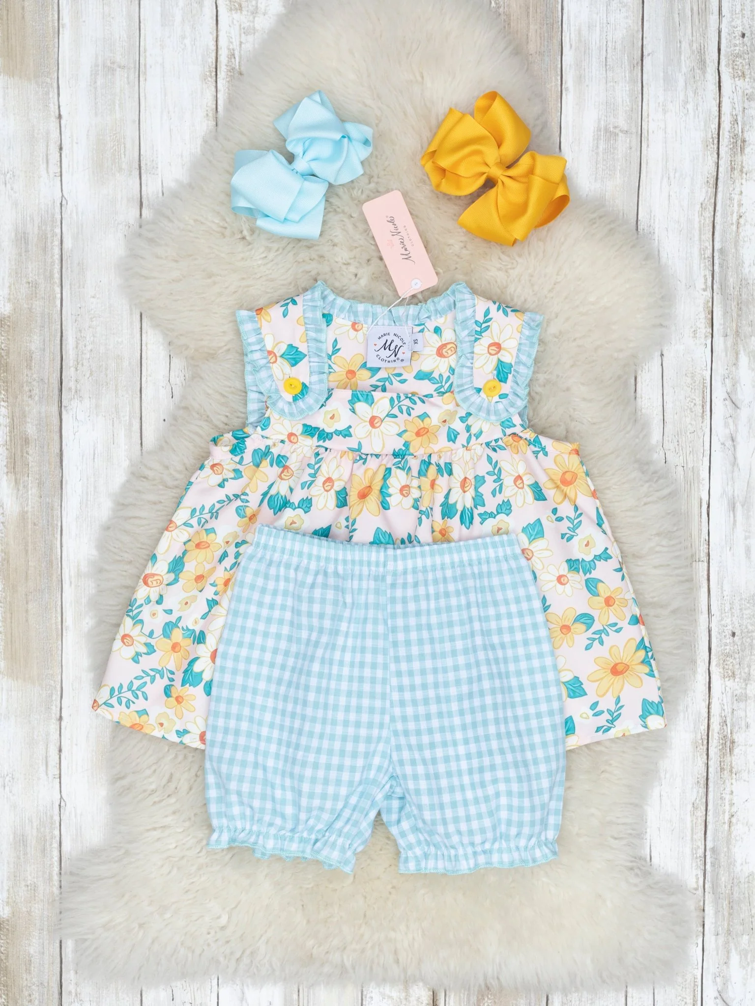 Sky Blue Gingham Daisy Outfit - Image 2