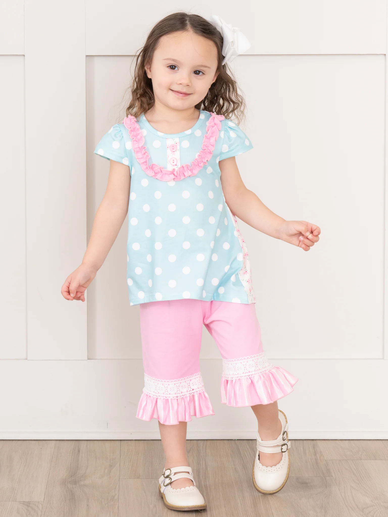 Sky Blue Polka Dot Ruffle Outfit