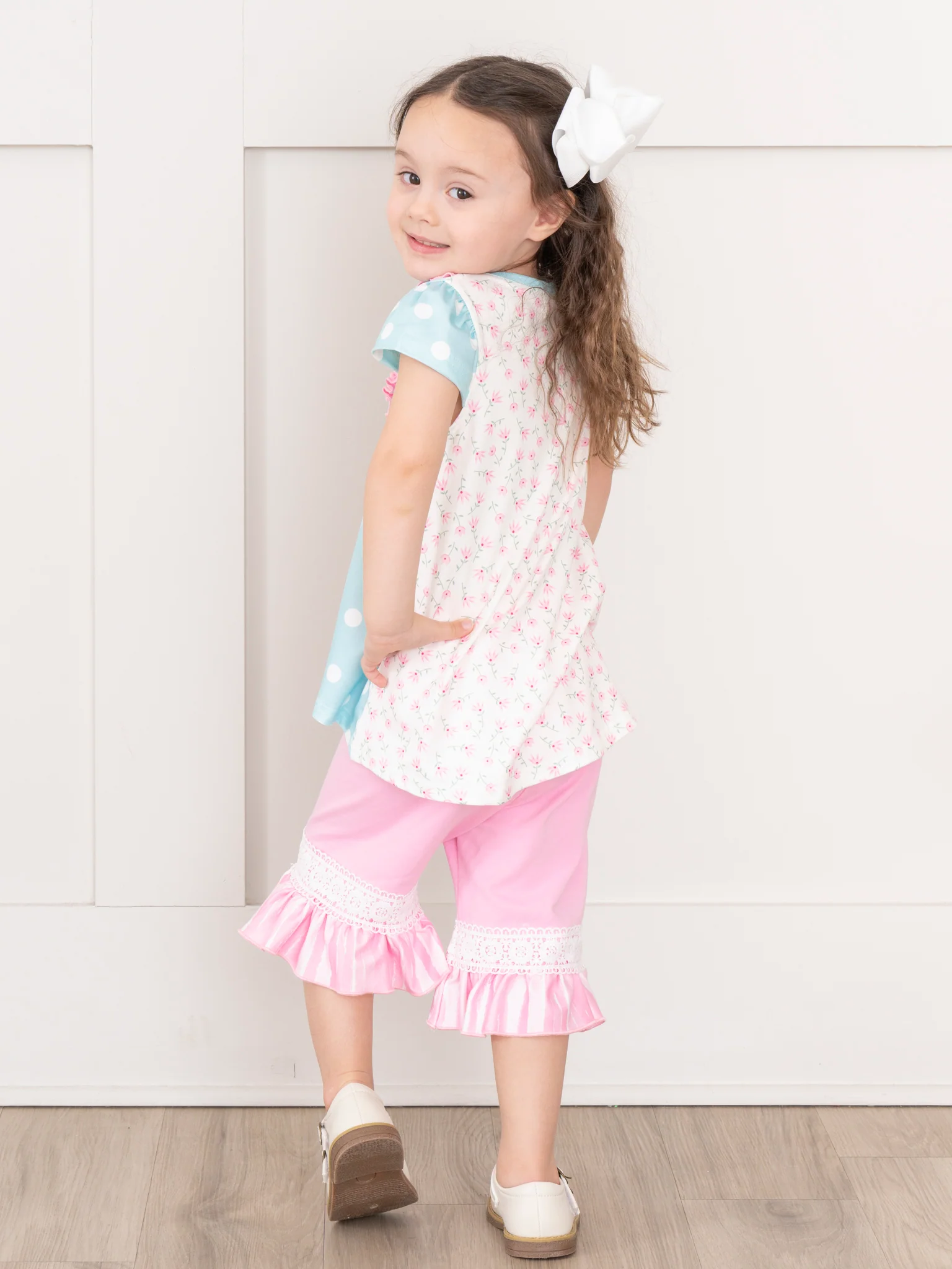 Sky Blue Polka Dot Ruffle Outfit - Image 2