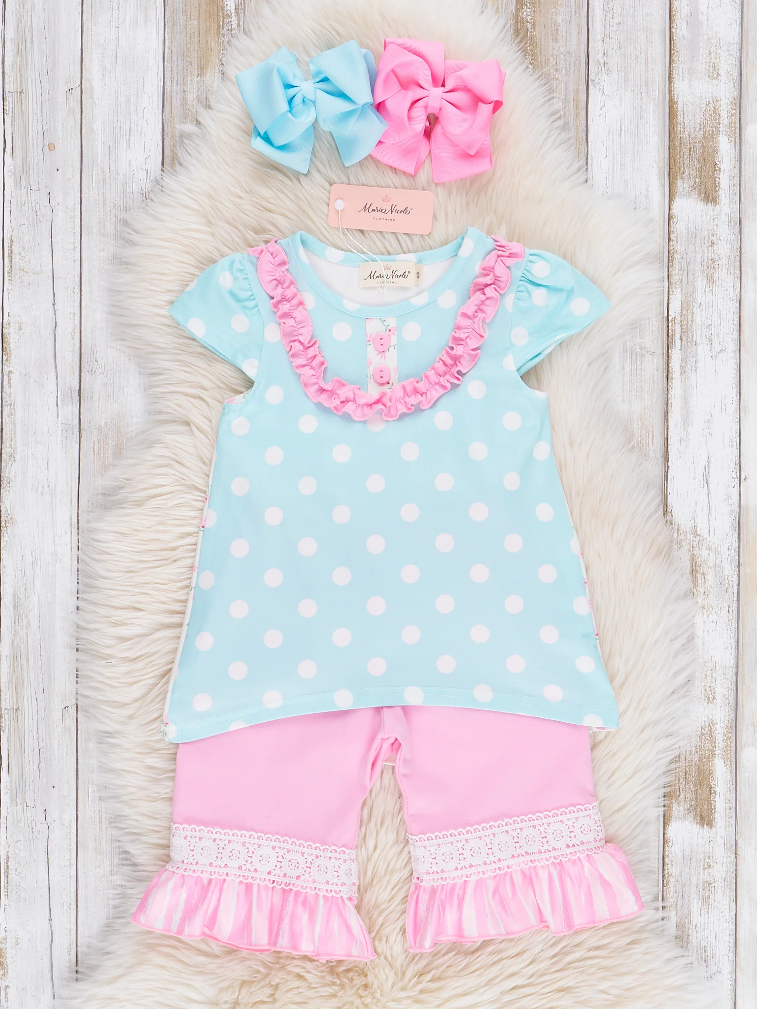 Sky Blue Polka Dot Ruffle Outfit - Image 3