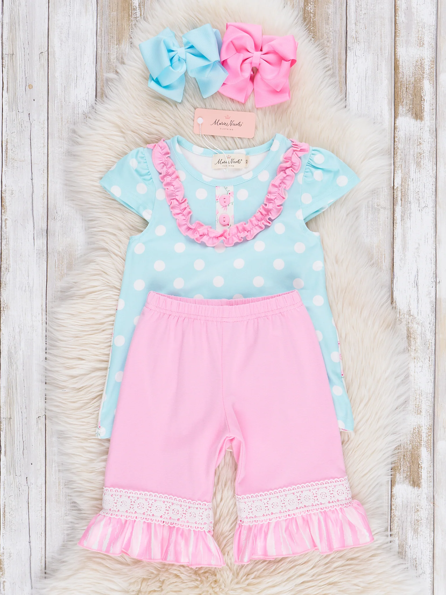 Sky Blue Polka Dot Ruffle Outfit - Image 4