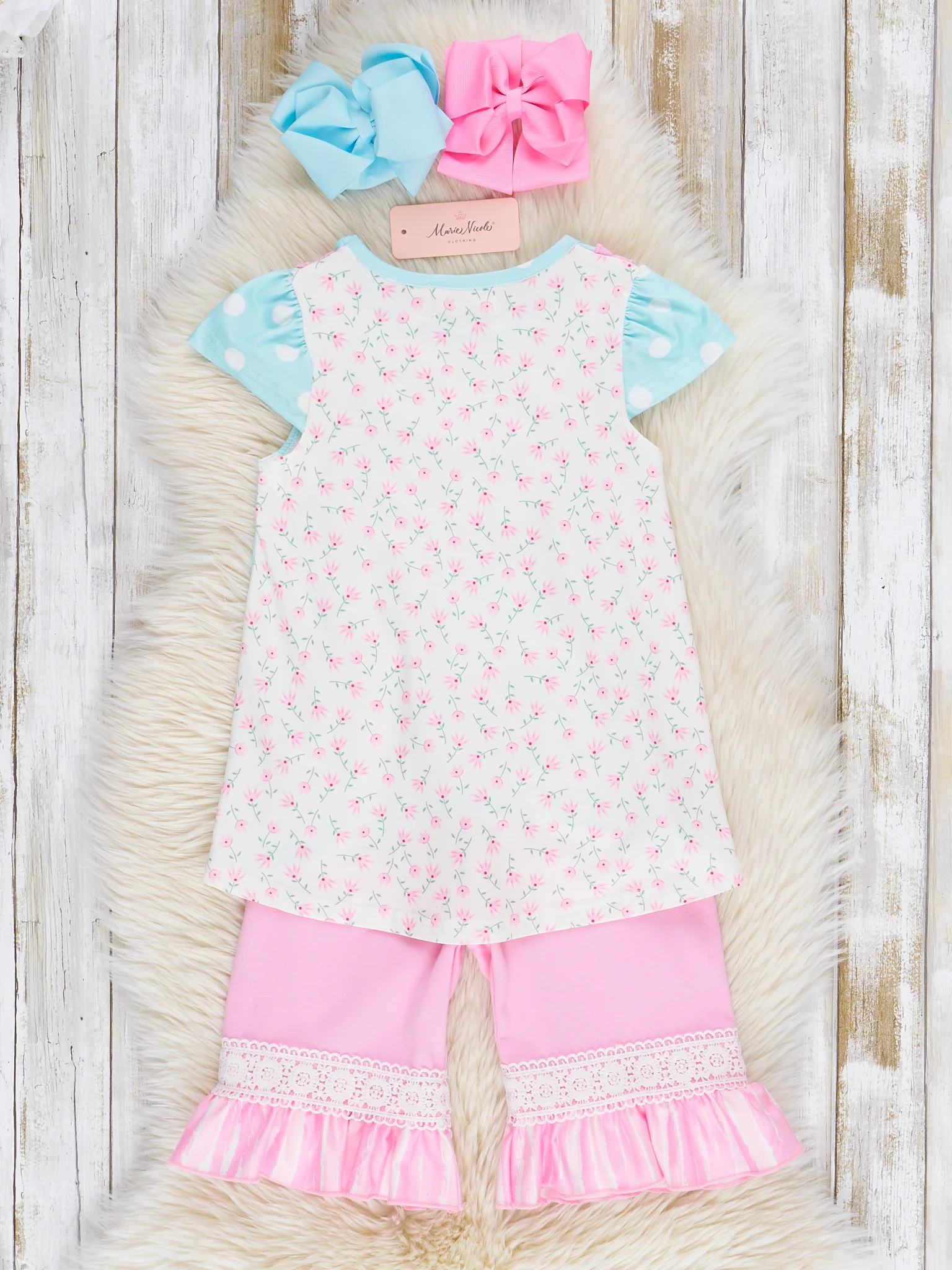 Sky Blue Polka Dot Ruffle Outfit - Image 5