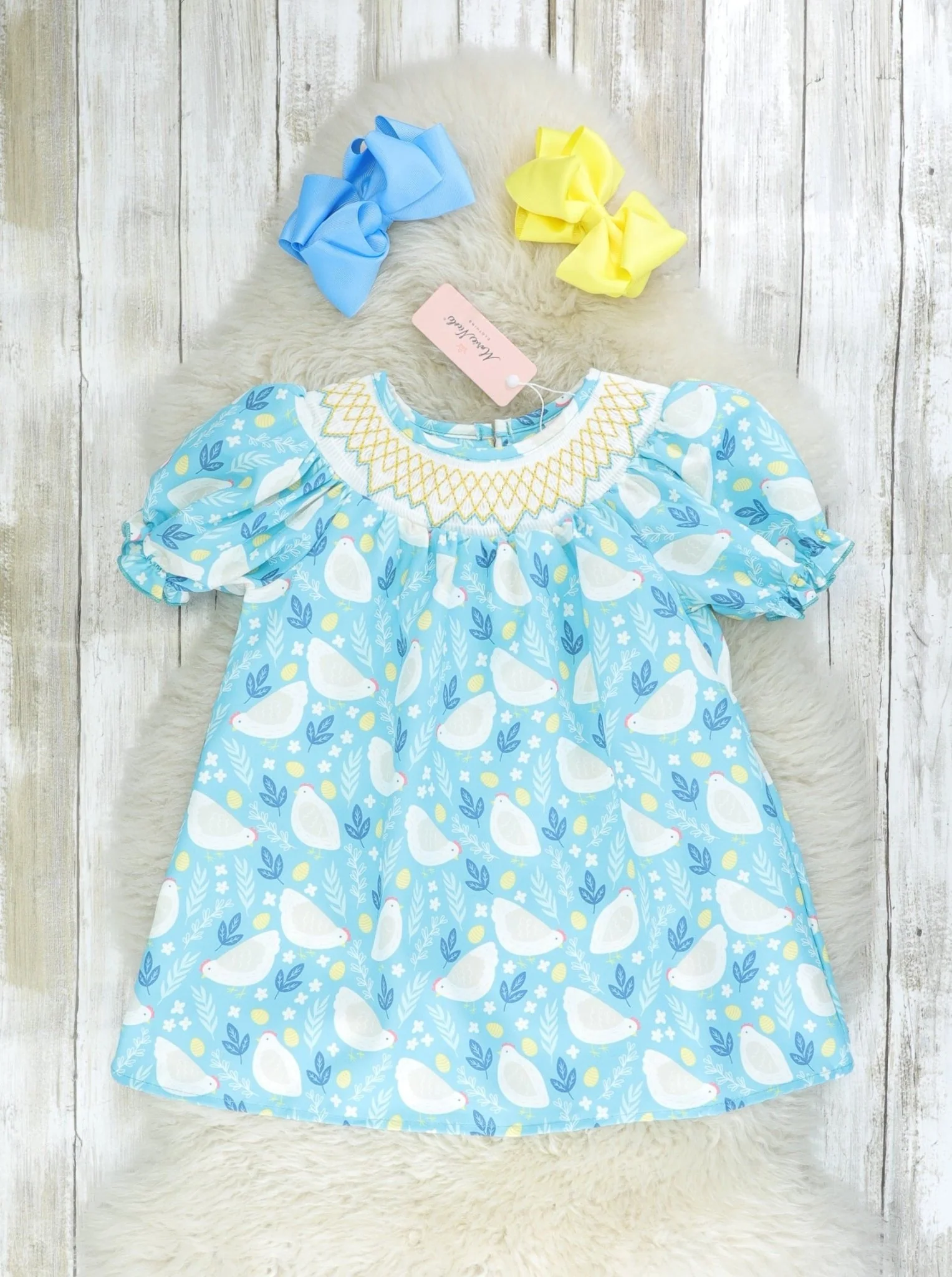 Sky Blue Smocked Chicken Dress