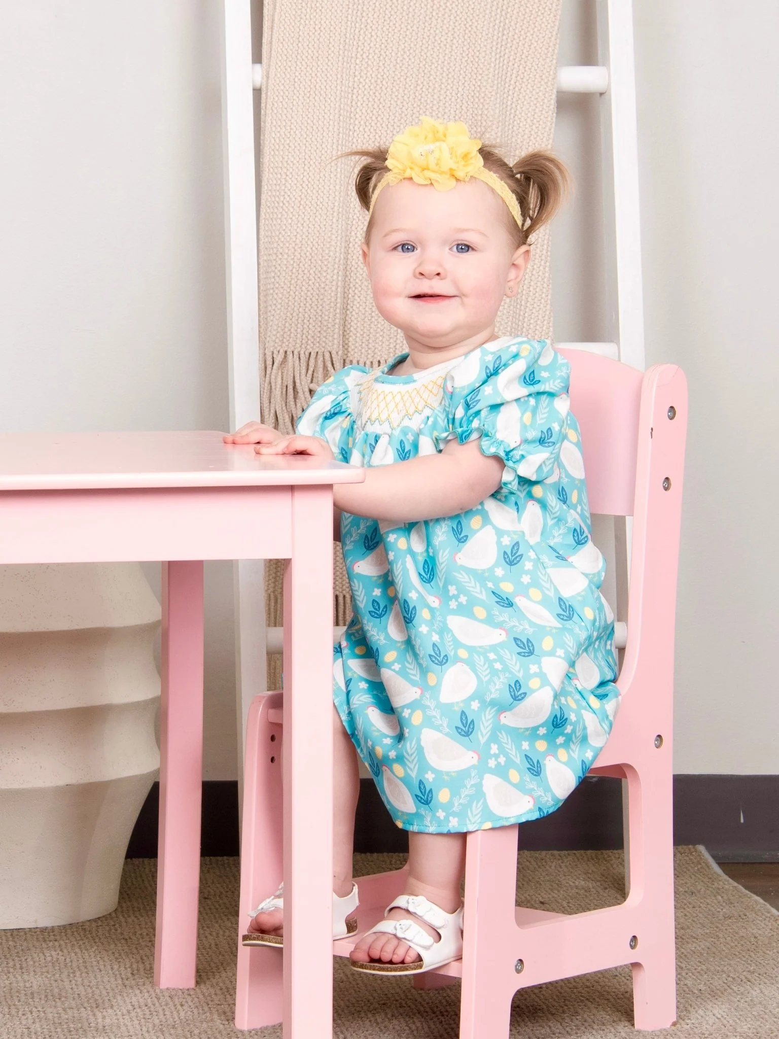 Sky Blue Smocked Chicken Dress - Image 3