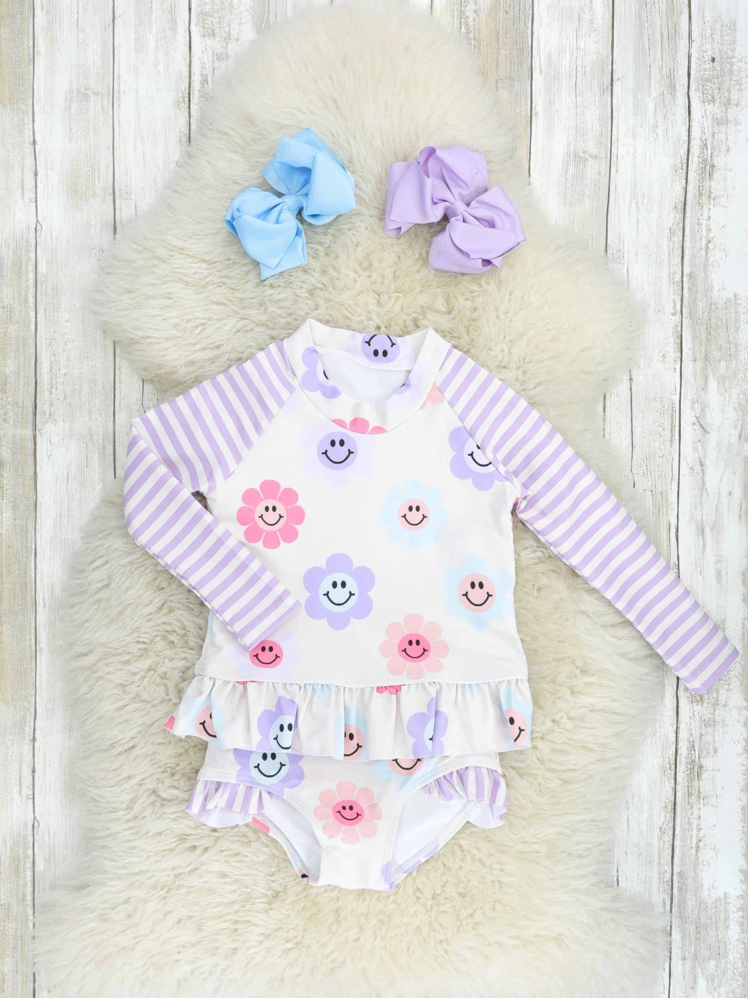 Smiley Floral Rash Guard Swimsuit