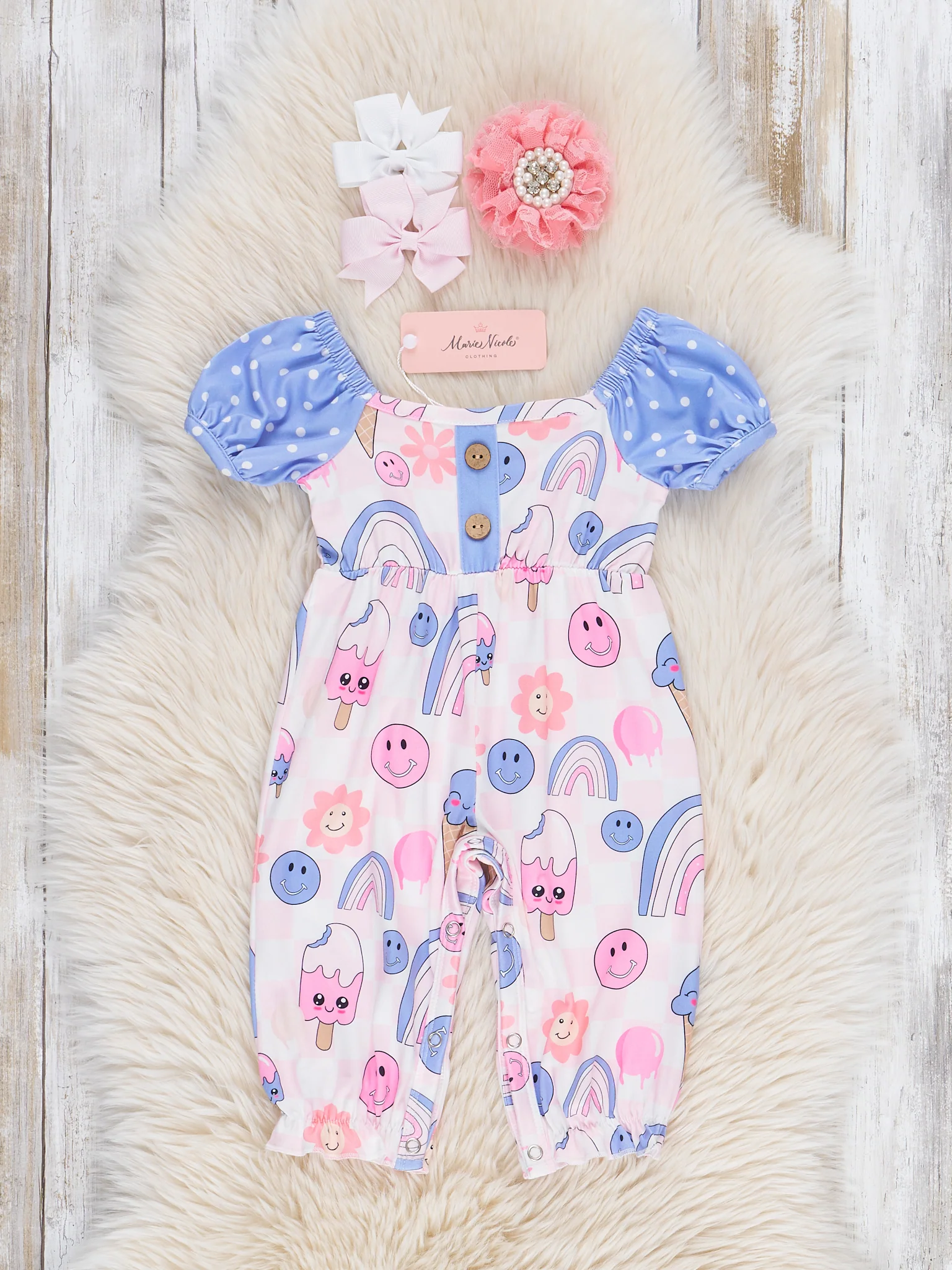 Smiley Rainbow Sun Ruffle Romper