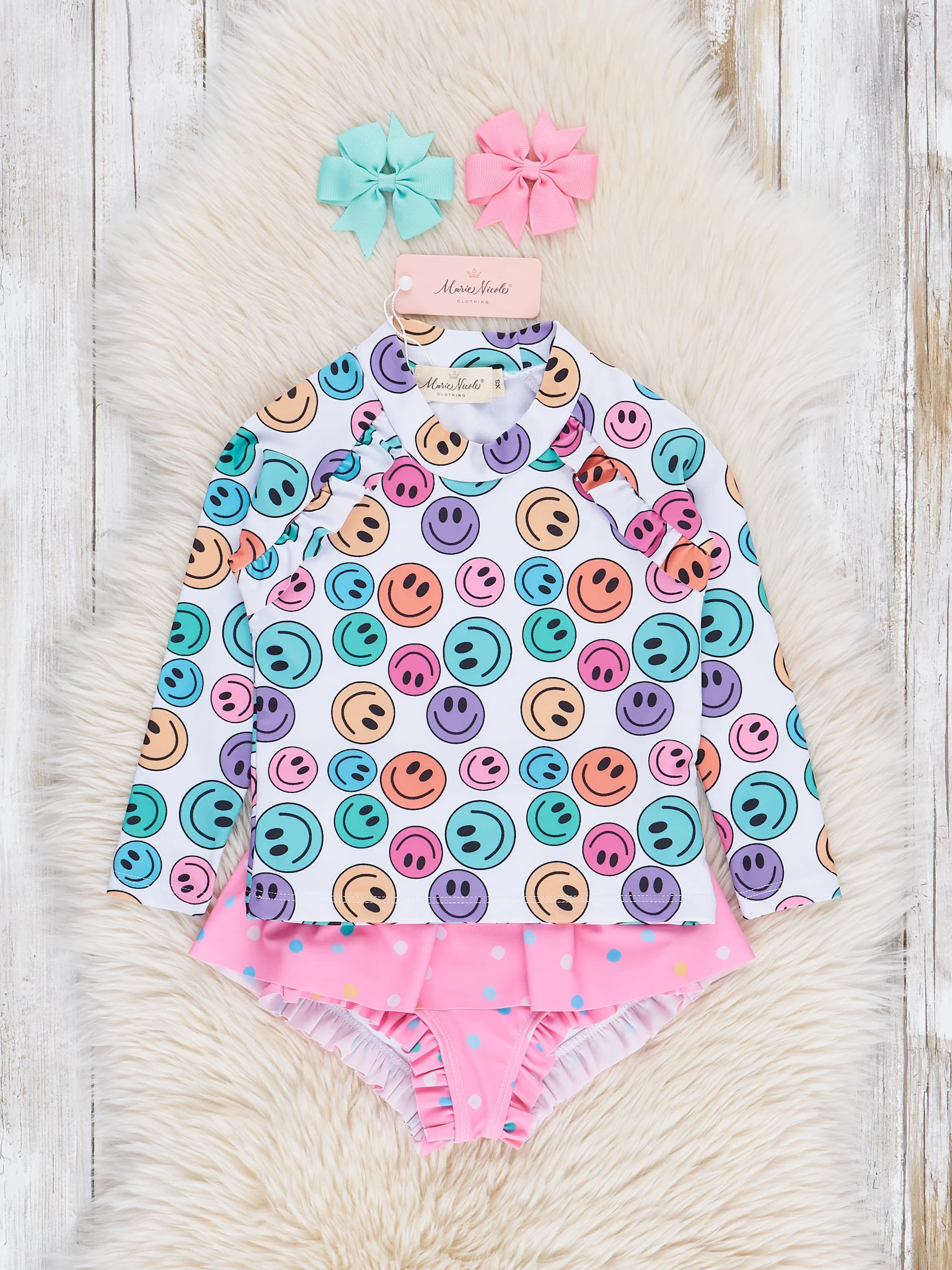 Smiley Rash Guard & Ruffle Bottoms Swimsuit - Image 2
