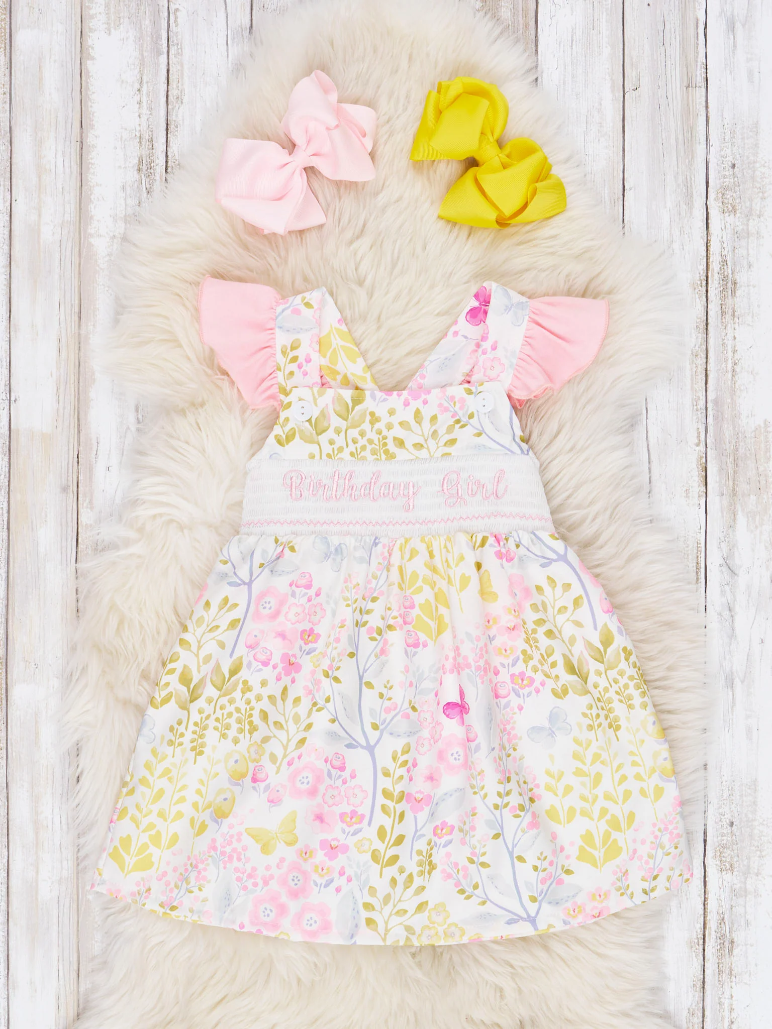 Smocked "Birthday Girl" Floral Ruffle Dress - Image 2