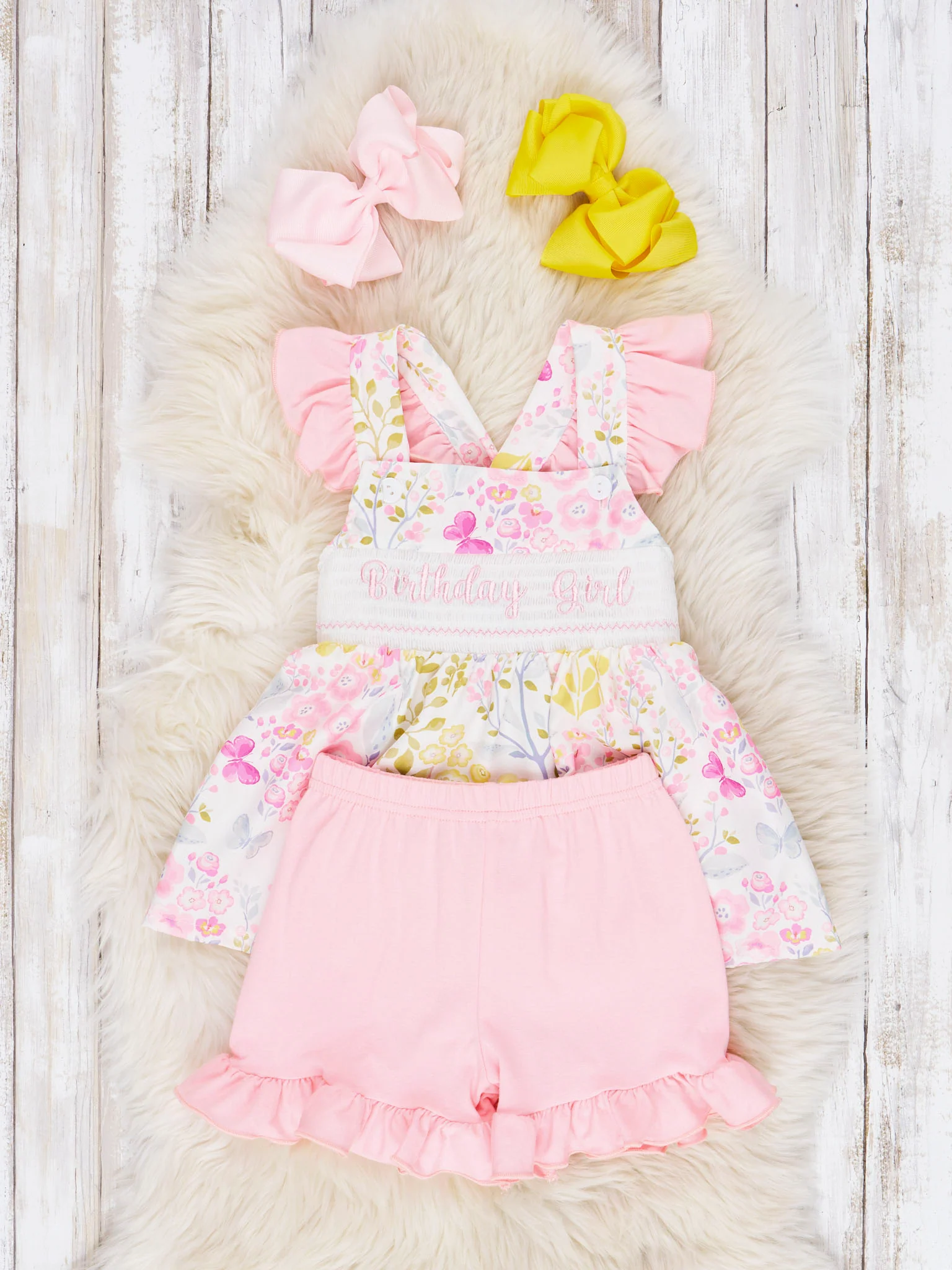 Smocked "Birthday Girl" Floral Ruffle Outfit - Image 2