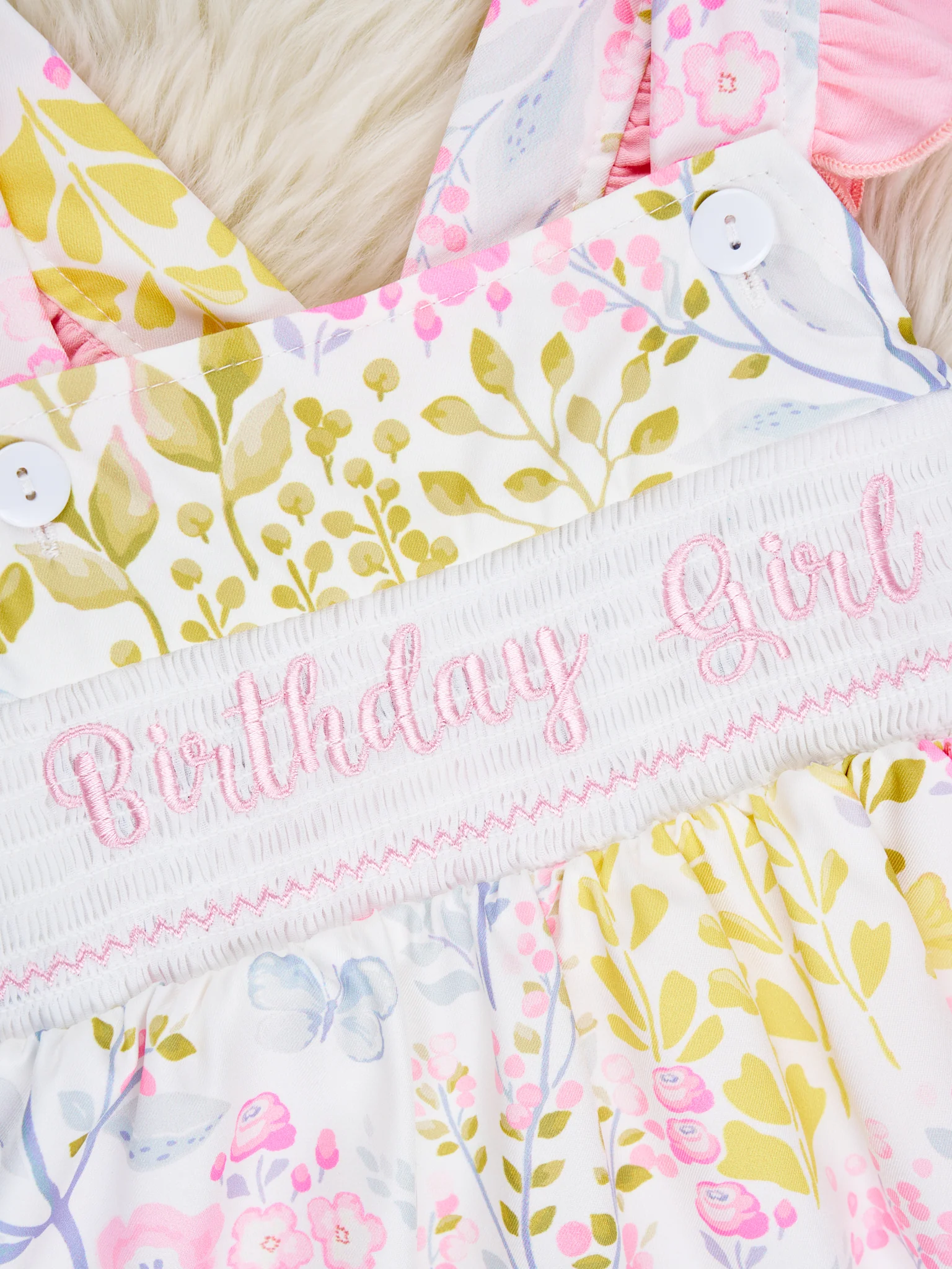 Smocked "Birthday Girl" Floral Ruffle Outfit - Image 4