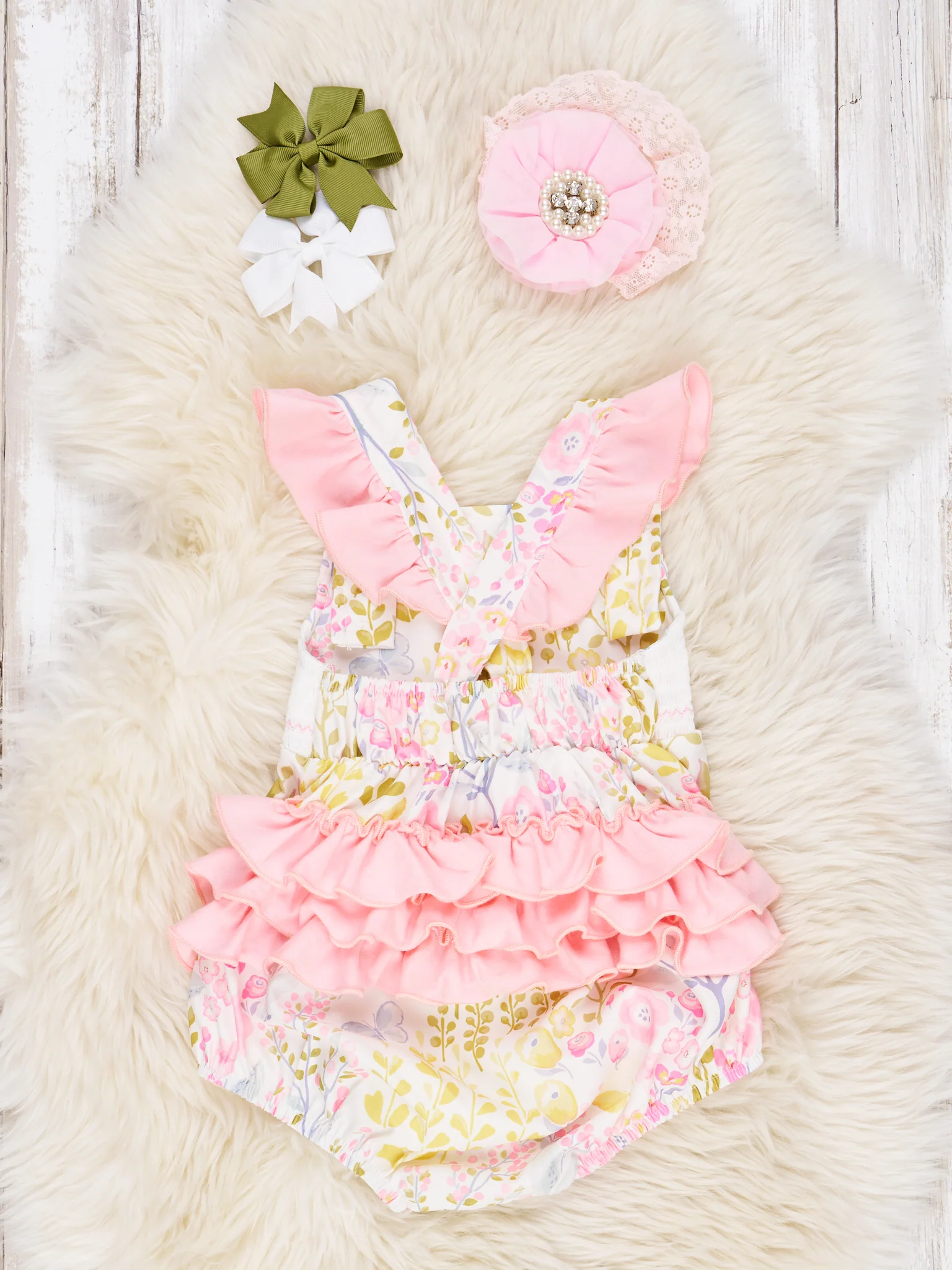 Smocked "Birthday Girl" Floral Ruffle Romper - Image 2