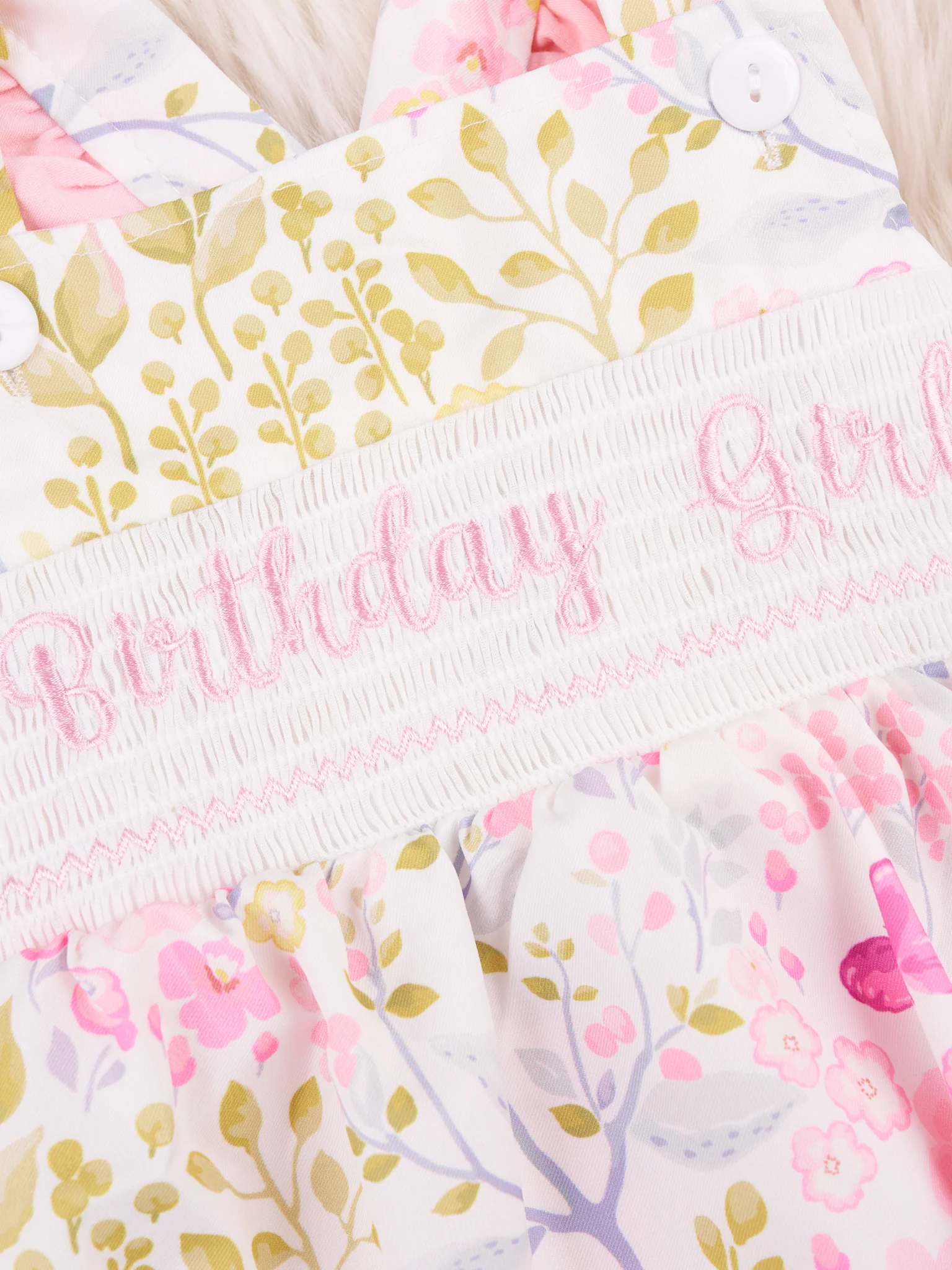 Smocked "Birthday Girl" Floral Ruffle Romper - Image 3