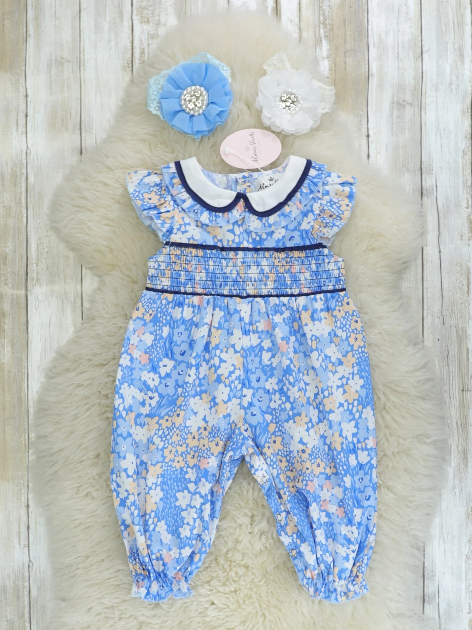 Smocked Blue Floral Romper