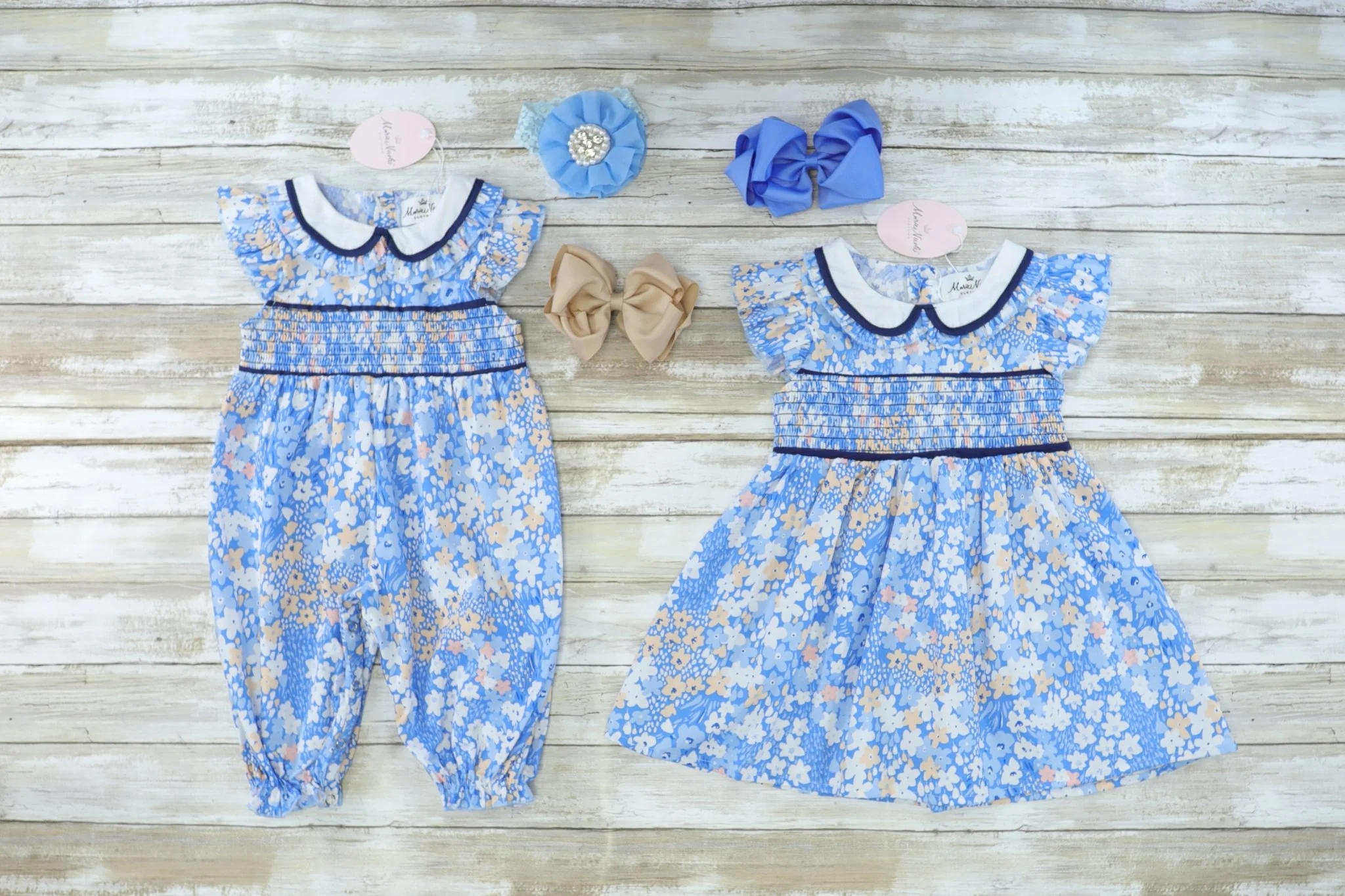 Smocked Blue Floral Romper - Image 2