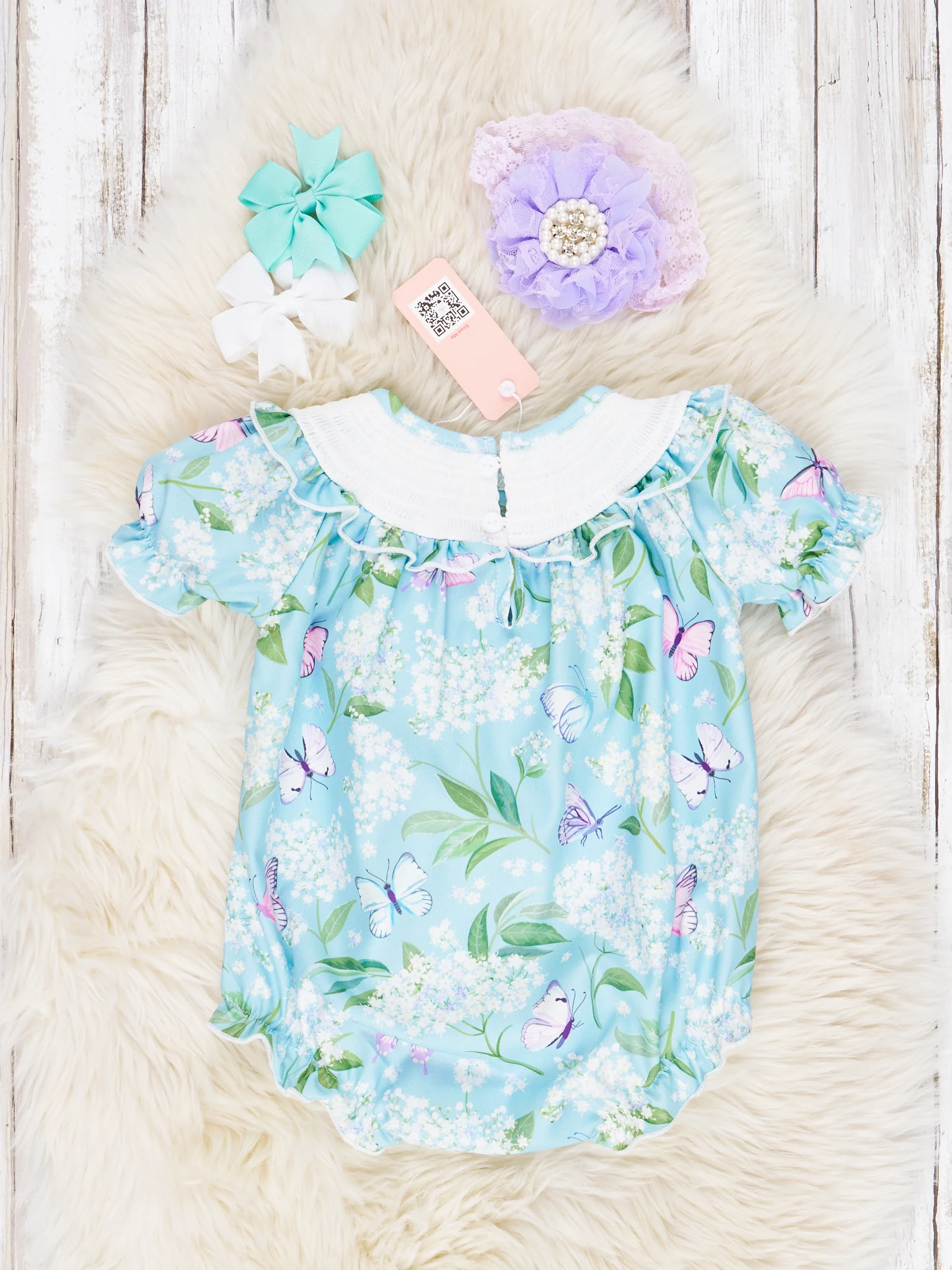 Smocked Blue Butterfly Romper - Image 2
