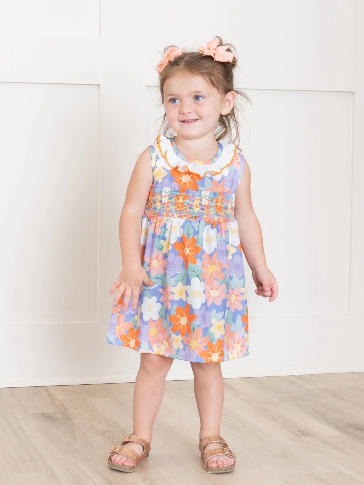 Smocked Bright Floral Ruffle Tank Dress
