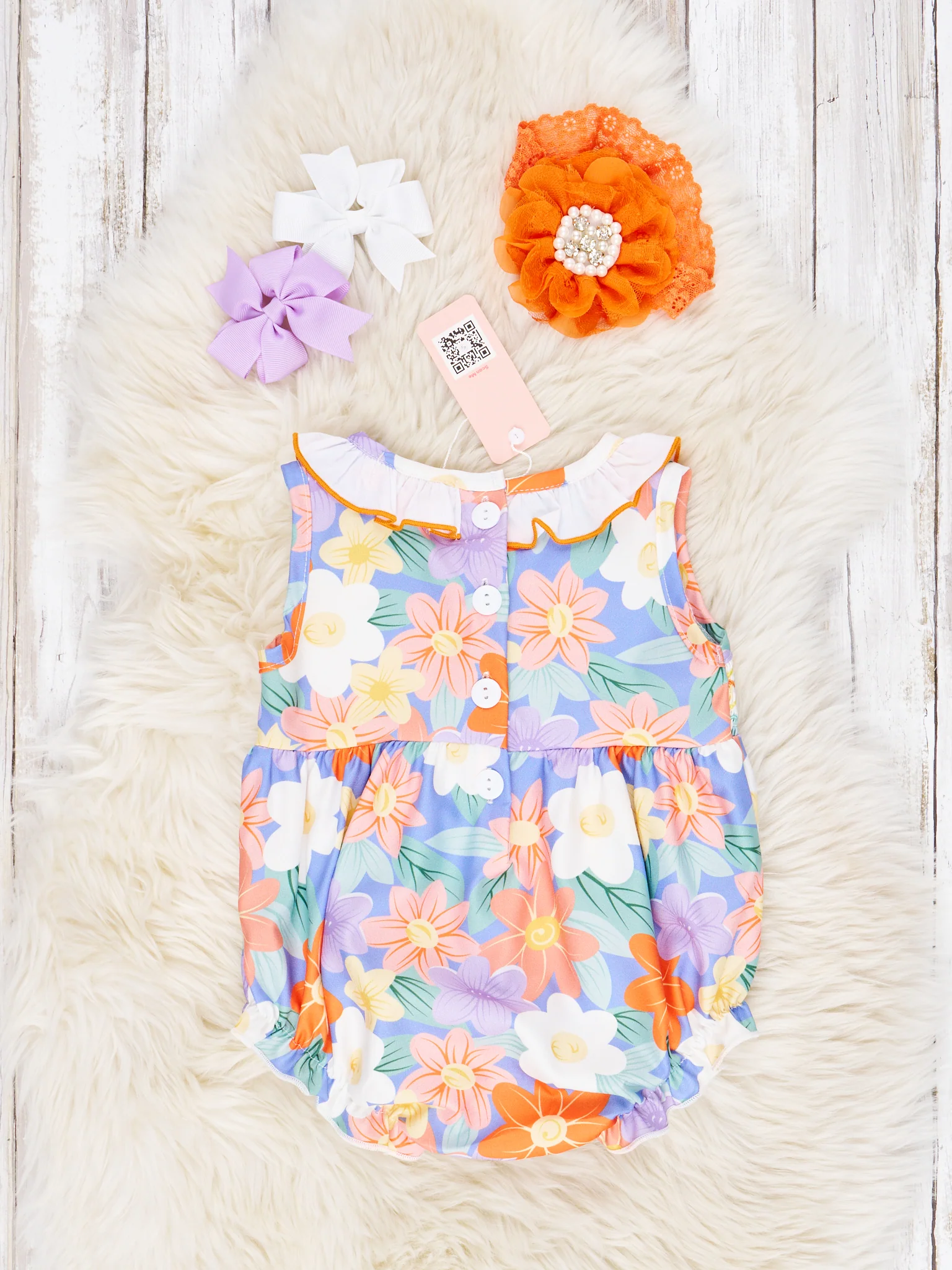 Smocked Bright Floral Ruffle Tank Romper - Image 2