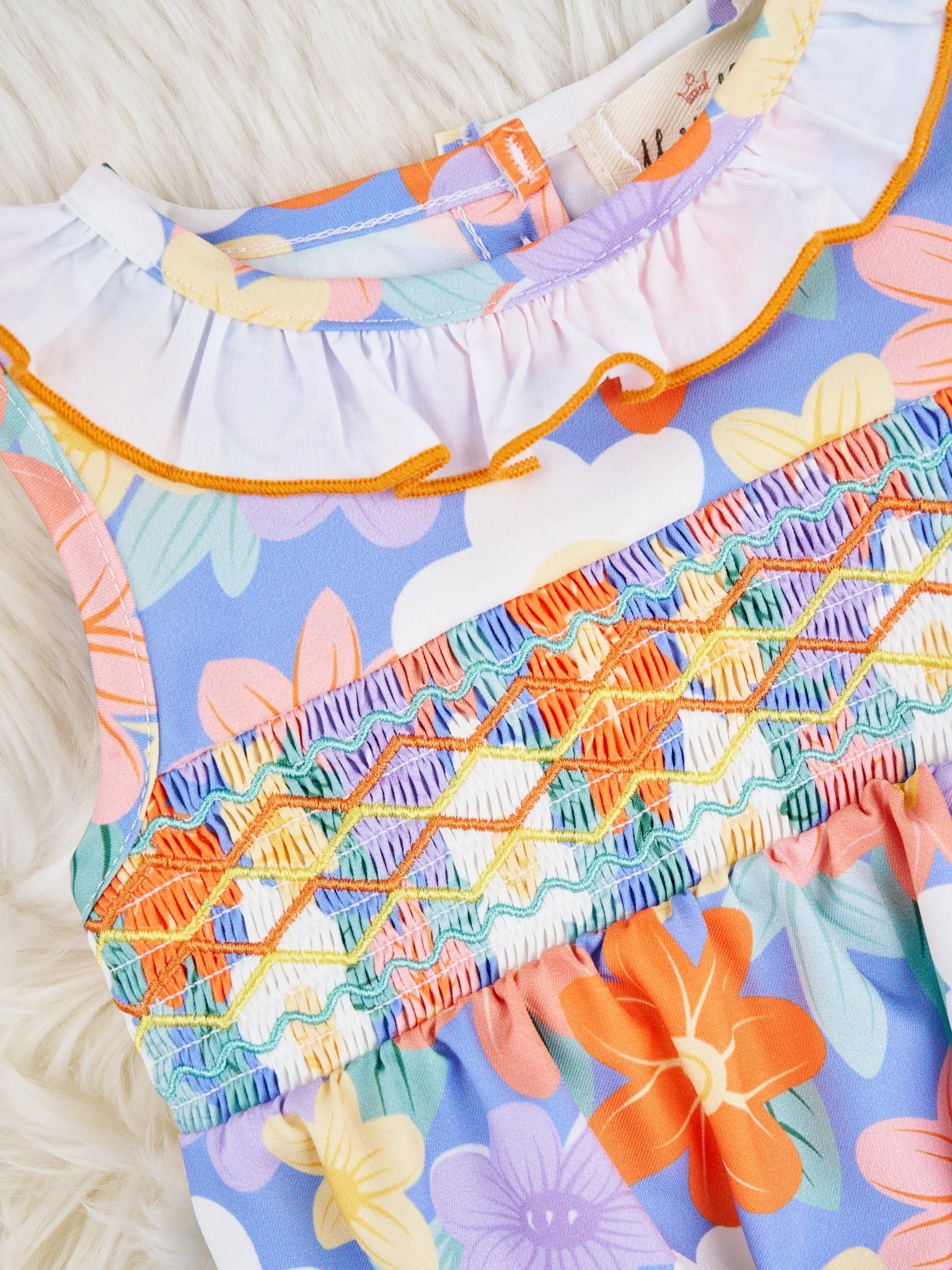 Smocked Bright Floral Ruffle Tank Romper - Image 3