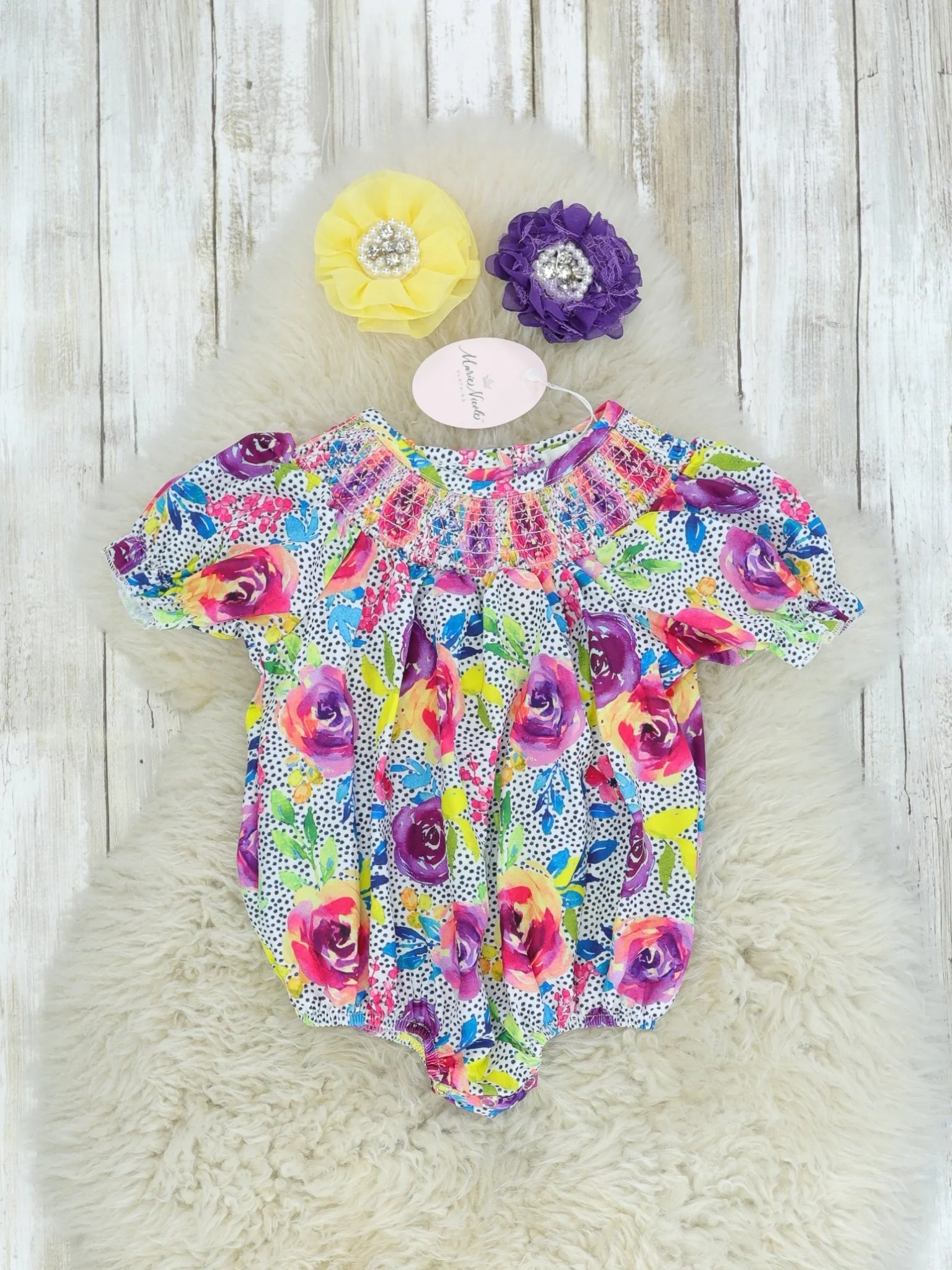 Smocked Bright Rose Bubble Romper