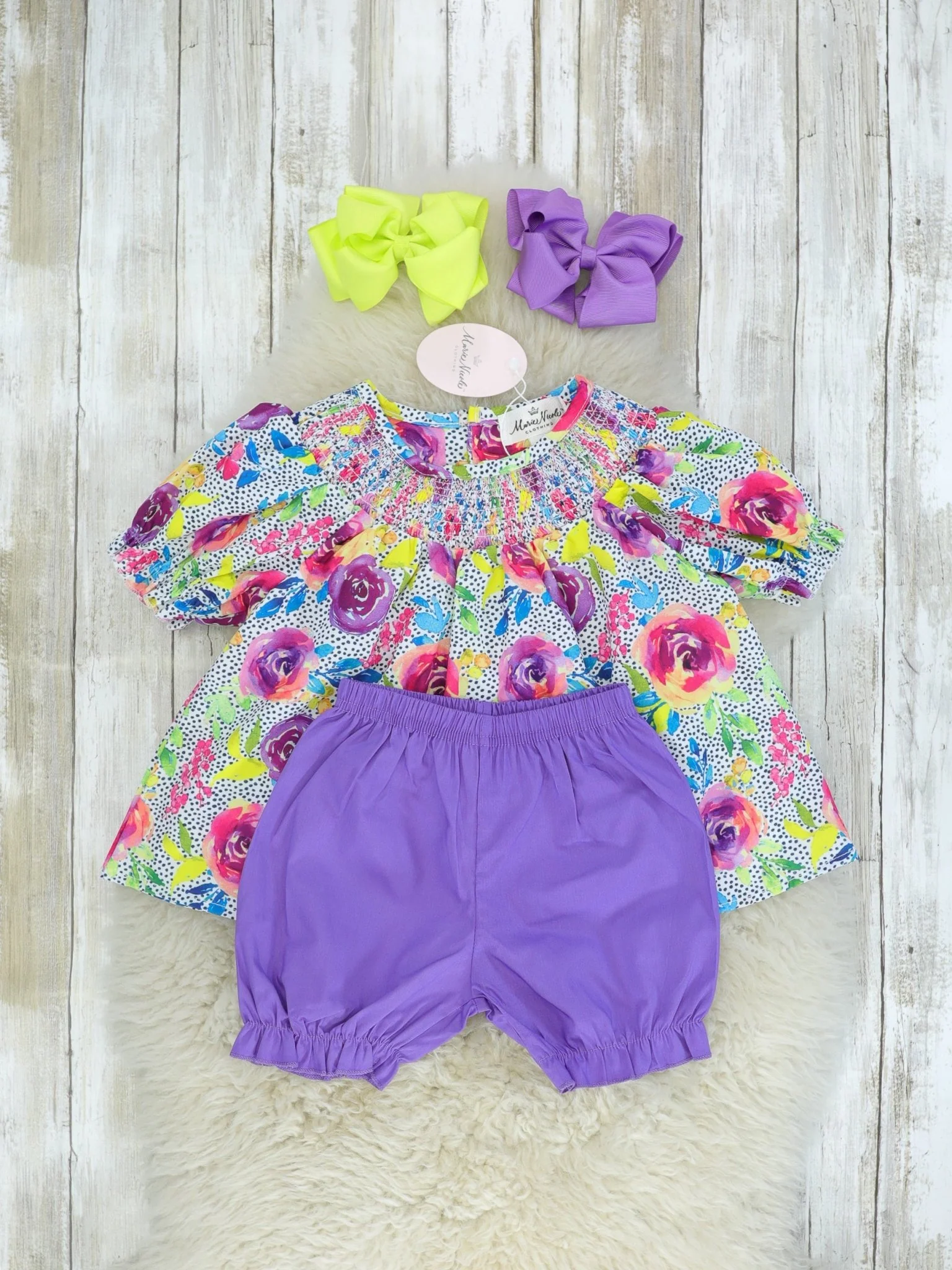 Smocked Bright Rose Top & Purple Bottoms Outfit - Image 2