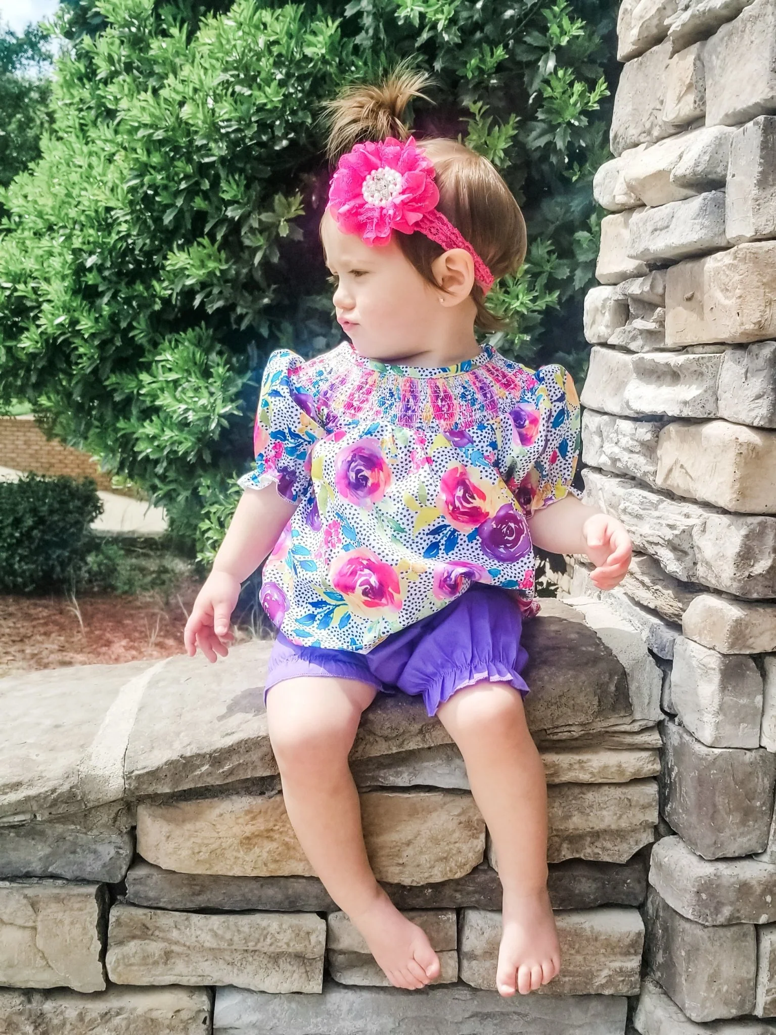 Smocked Bright Rose Top & Purple Bottoms Outfit - Image 4