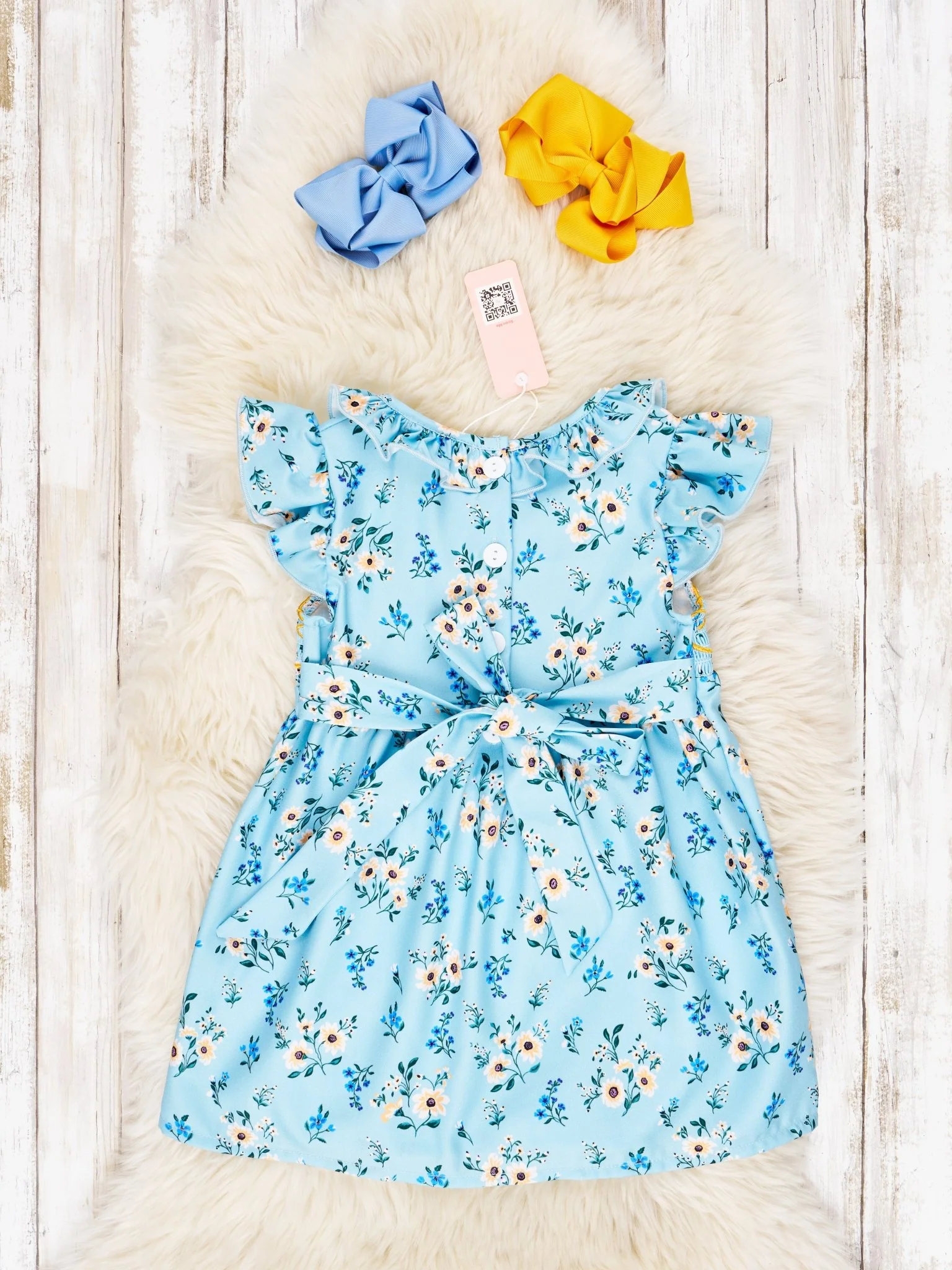 Smocked Cornflower Ruffle Tie Dress - Image 2