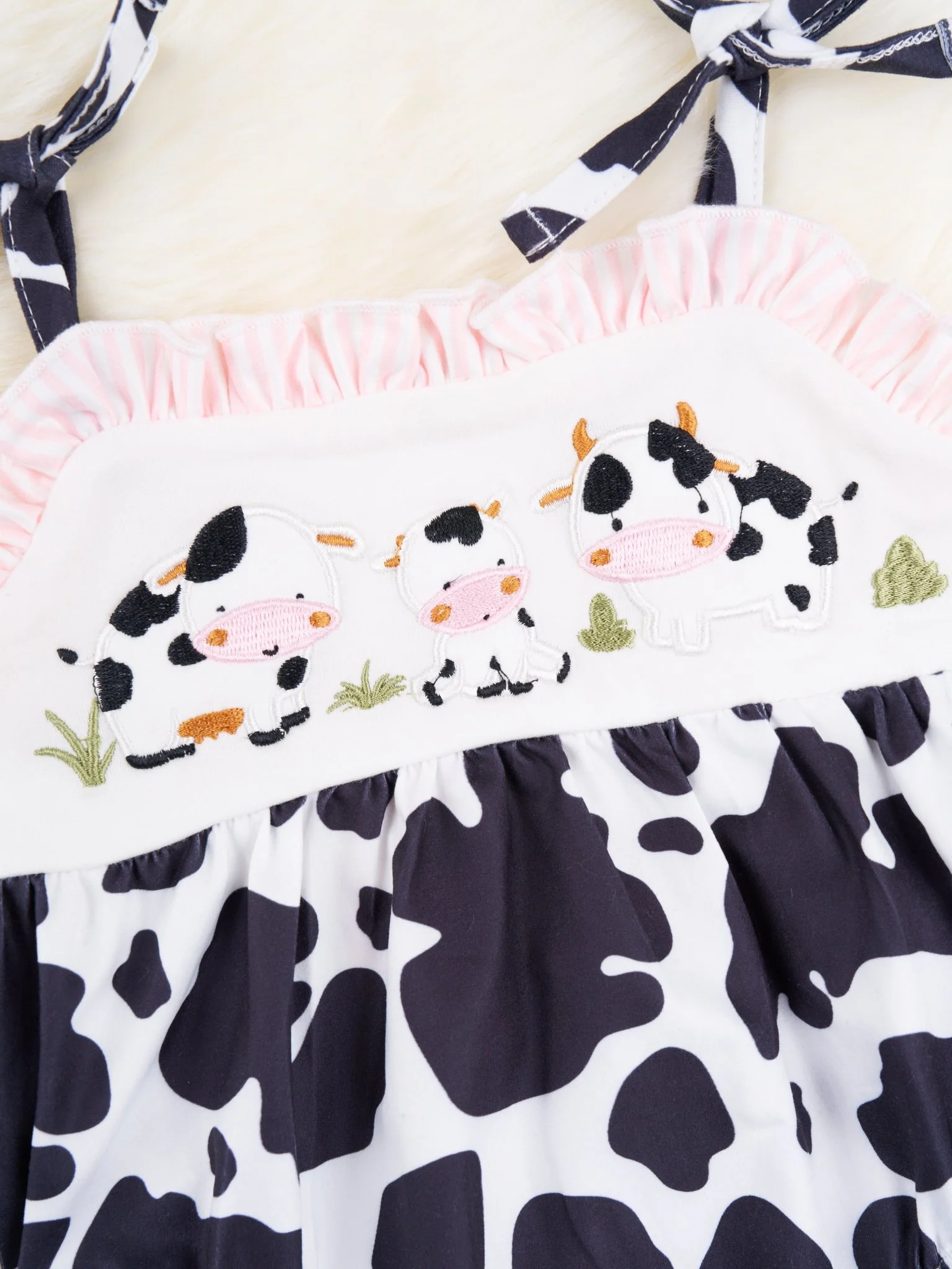 Smocked Cow Tie Bubble Romper - Image 3