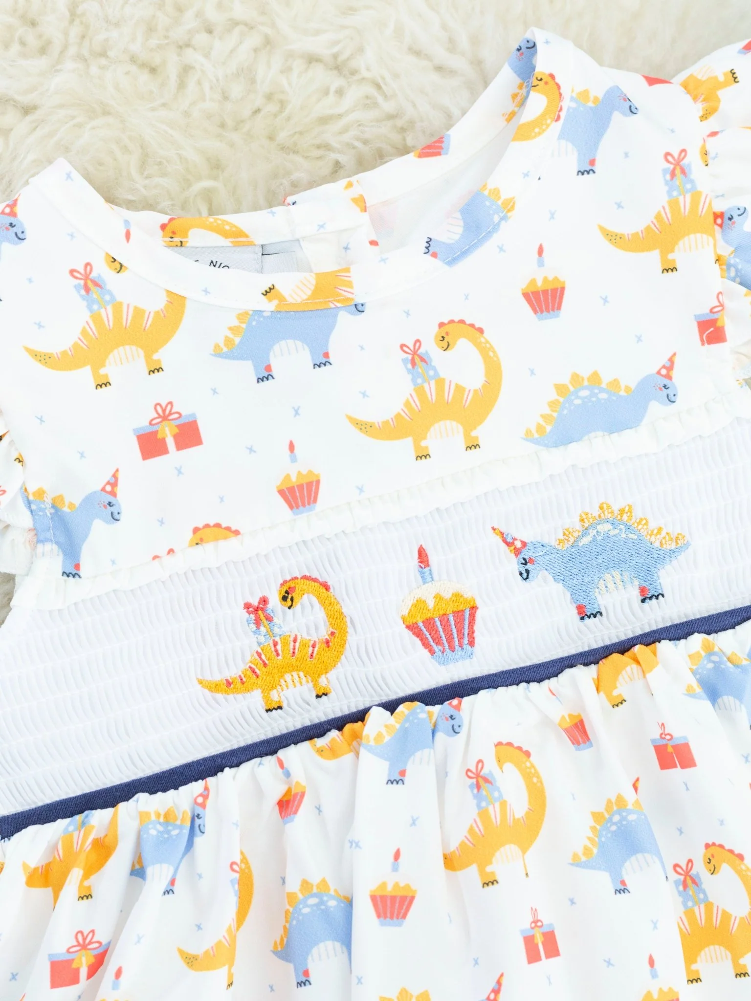 Smocked Dinosaur Party Ruffle Dress - Image 3