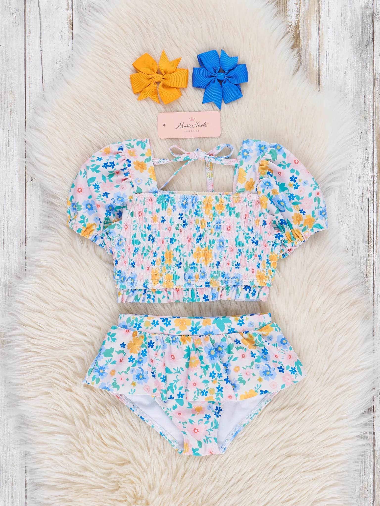 Smocked Ditsy Daisies Ruffle Swimsuit