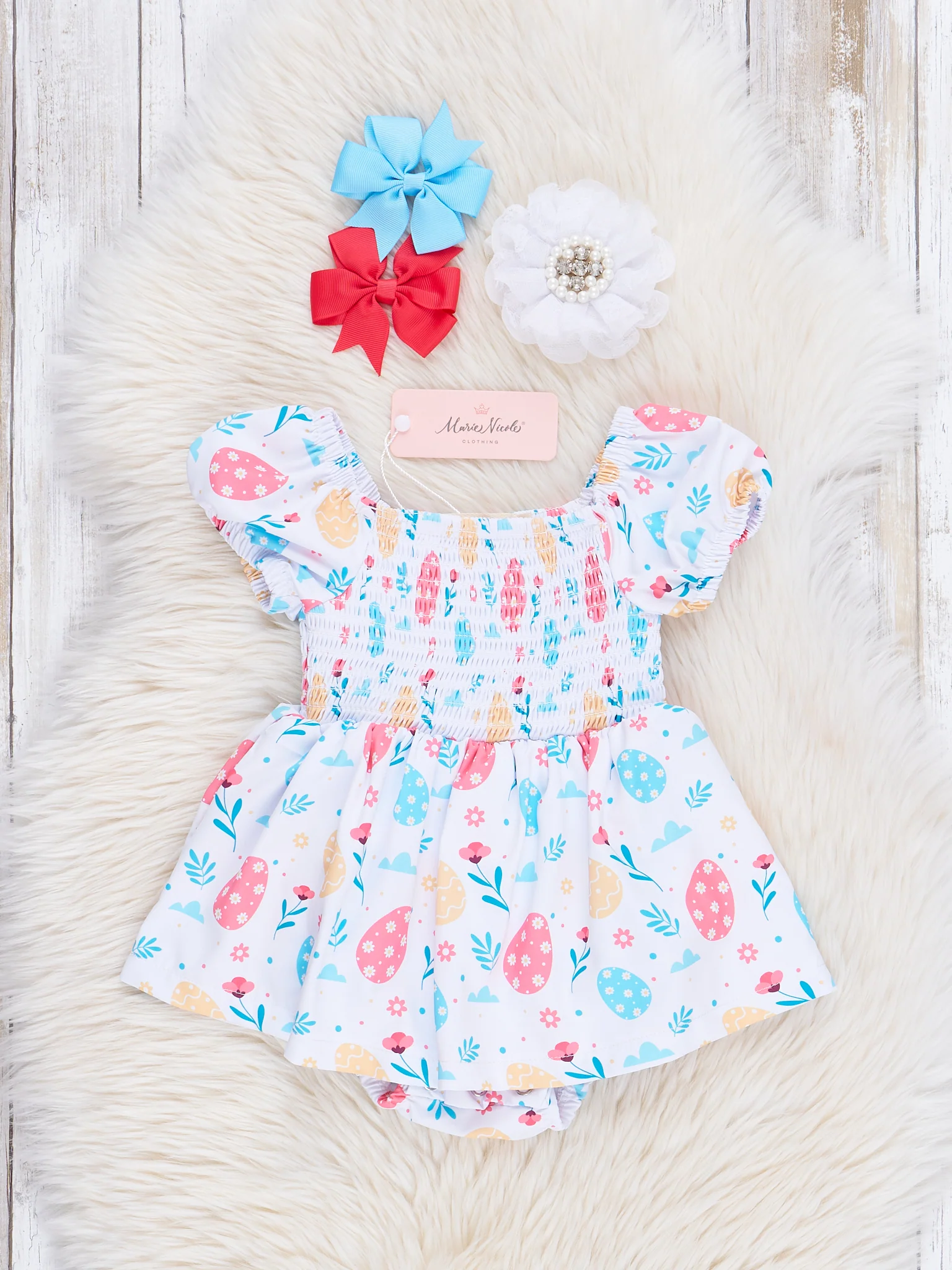 Smocked Easter Eggs Bubble Romper - Image 2