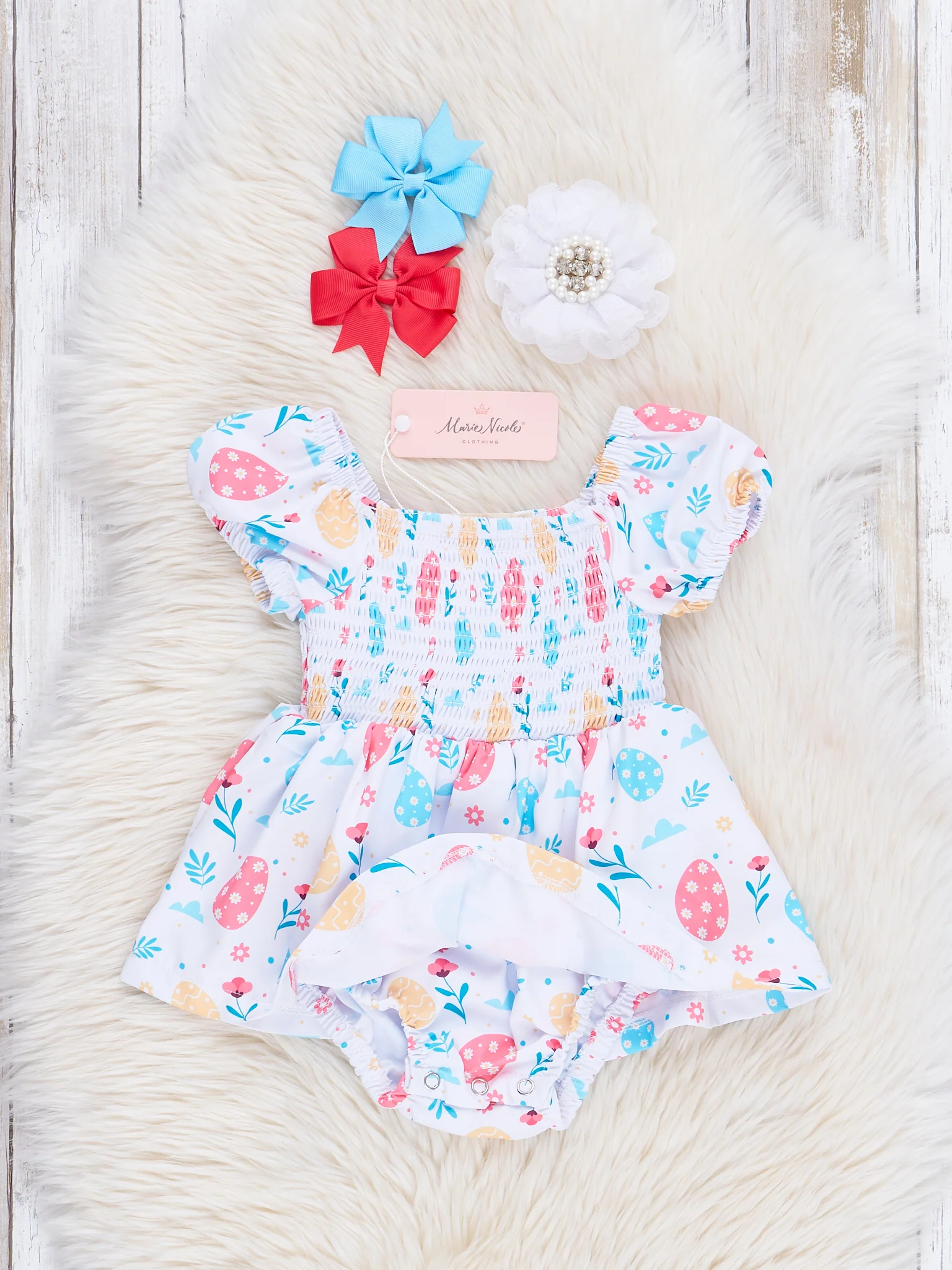 Smocked Easter Eggs Bubble Romper - Image 3