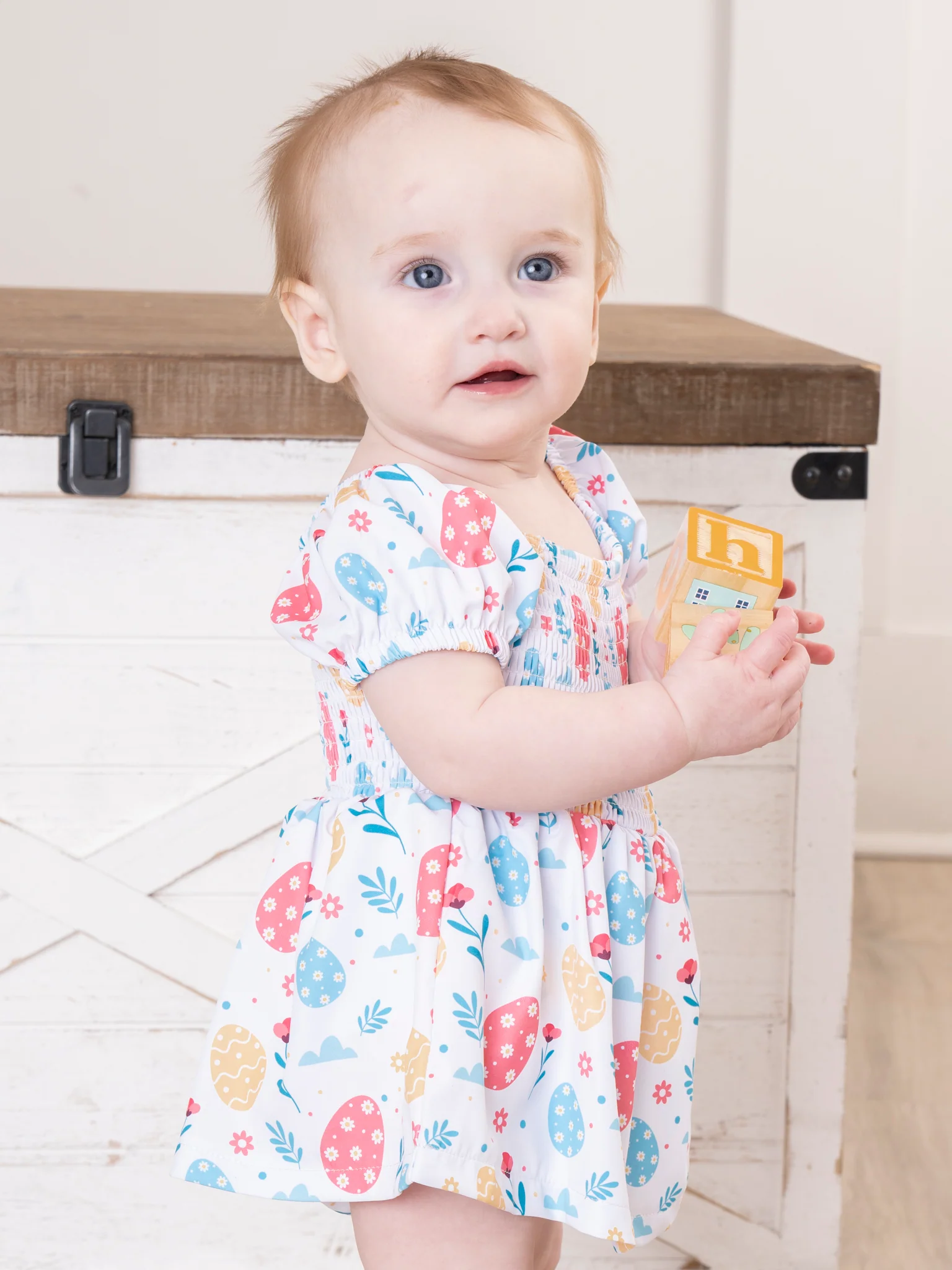 Smocked Easter Eggs Bubble Romper - Image 4