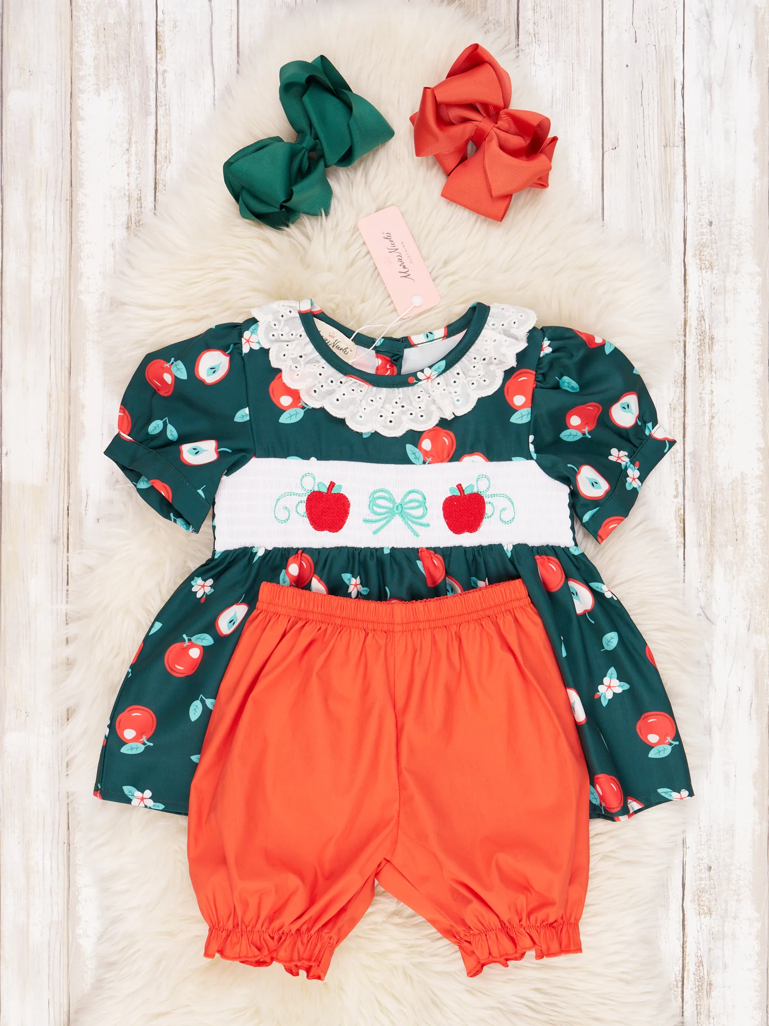 Smocked Elegant Apple Ruffle Outfit - Image 2