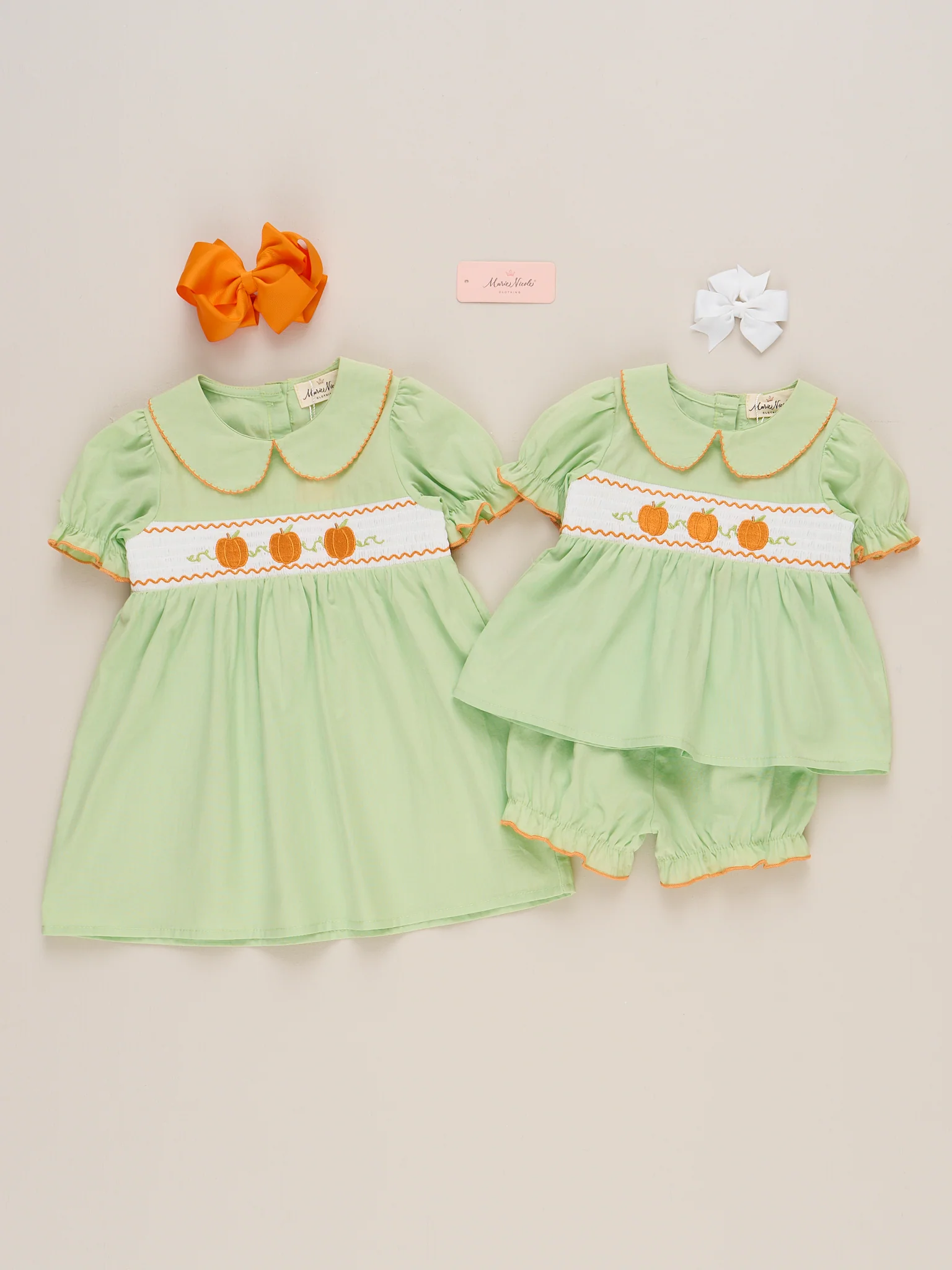Smocked Embroidered Sweet Pea Pumpkin Bloomers Outfit - Image 5