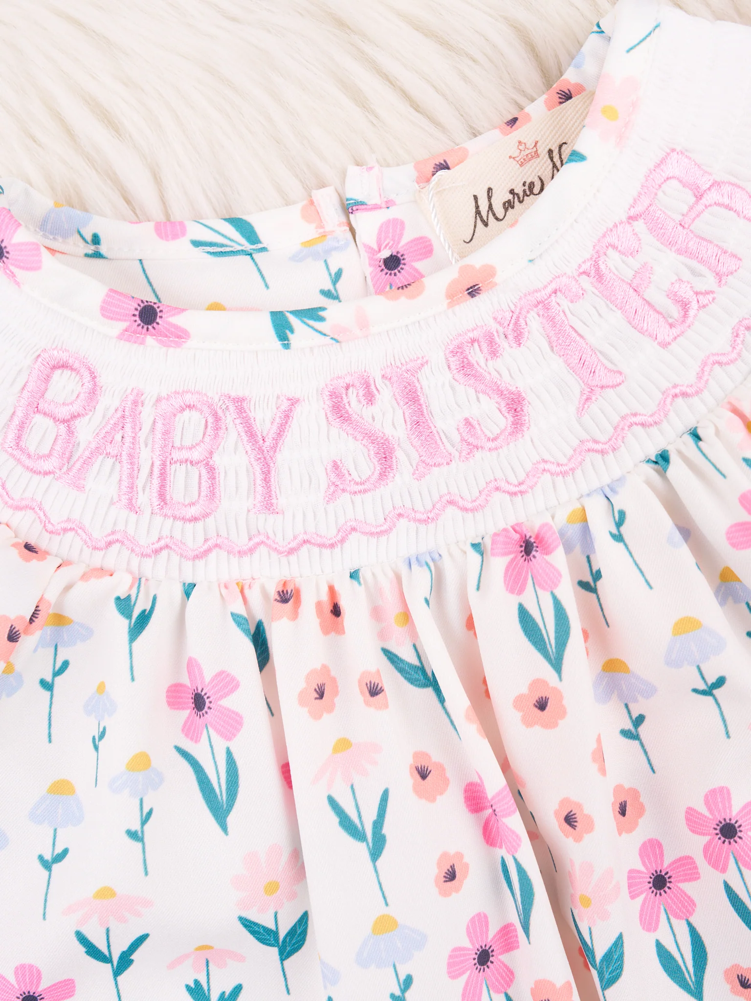 Smocked Floral "Baby Sister" Ruffle Romper - Image 3