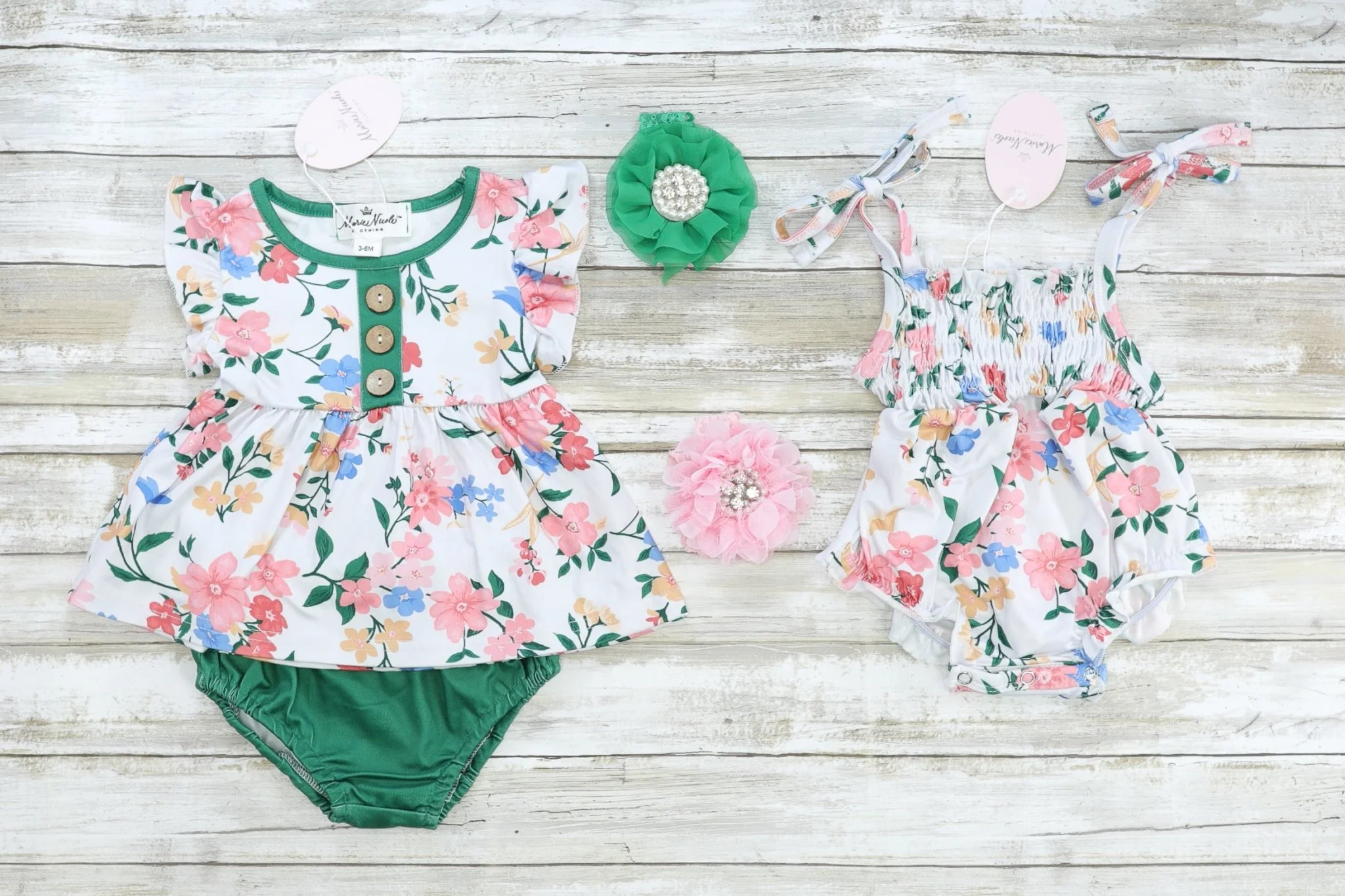 Smocked Floral Bubble Romper - Image 2