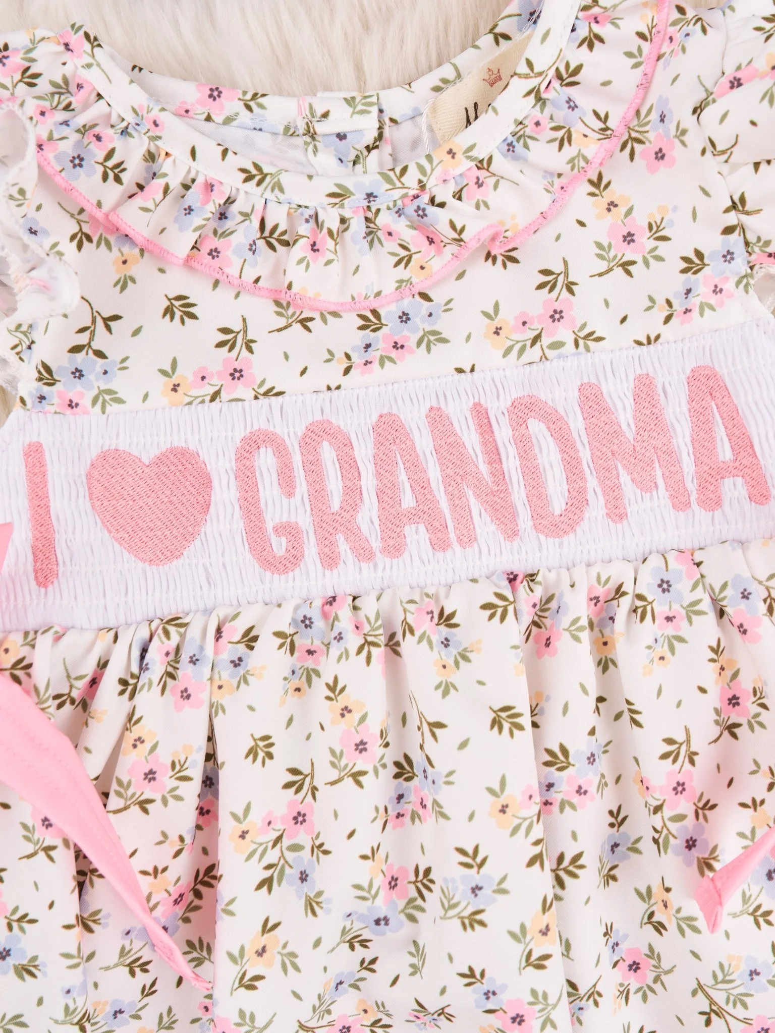 Smocked Floral "I Love Grandma" Ruffle Dress - Image 3