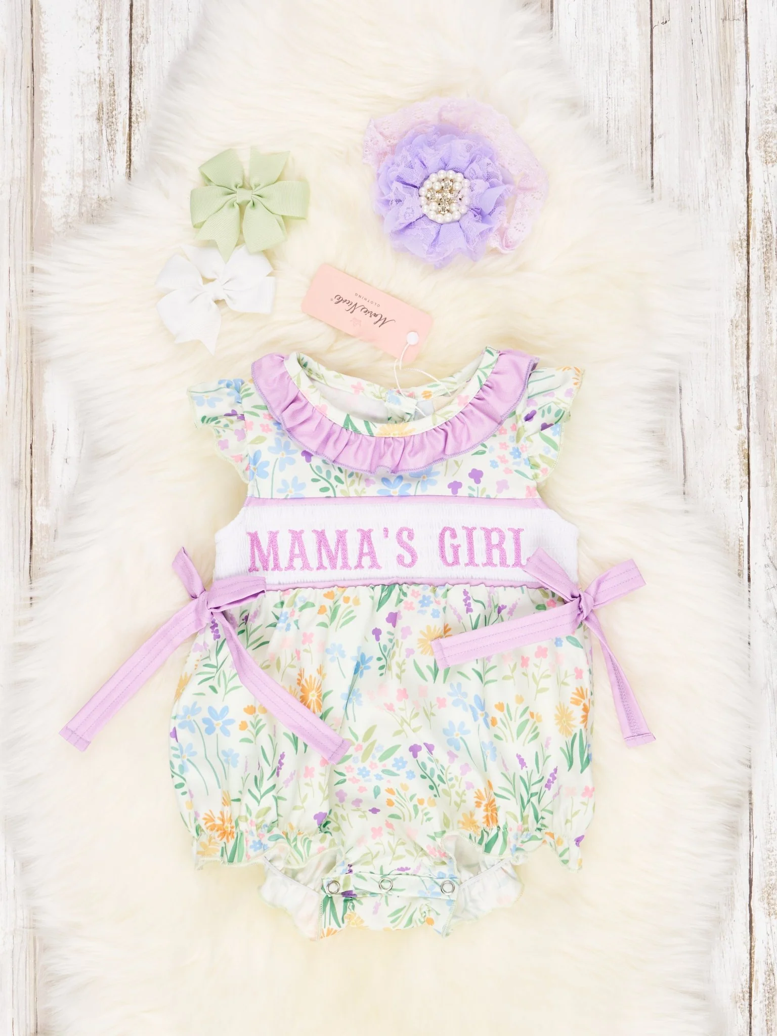 Smocked Floral "Mama's Girl" Ruffle Romper