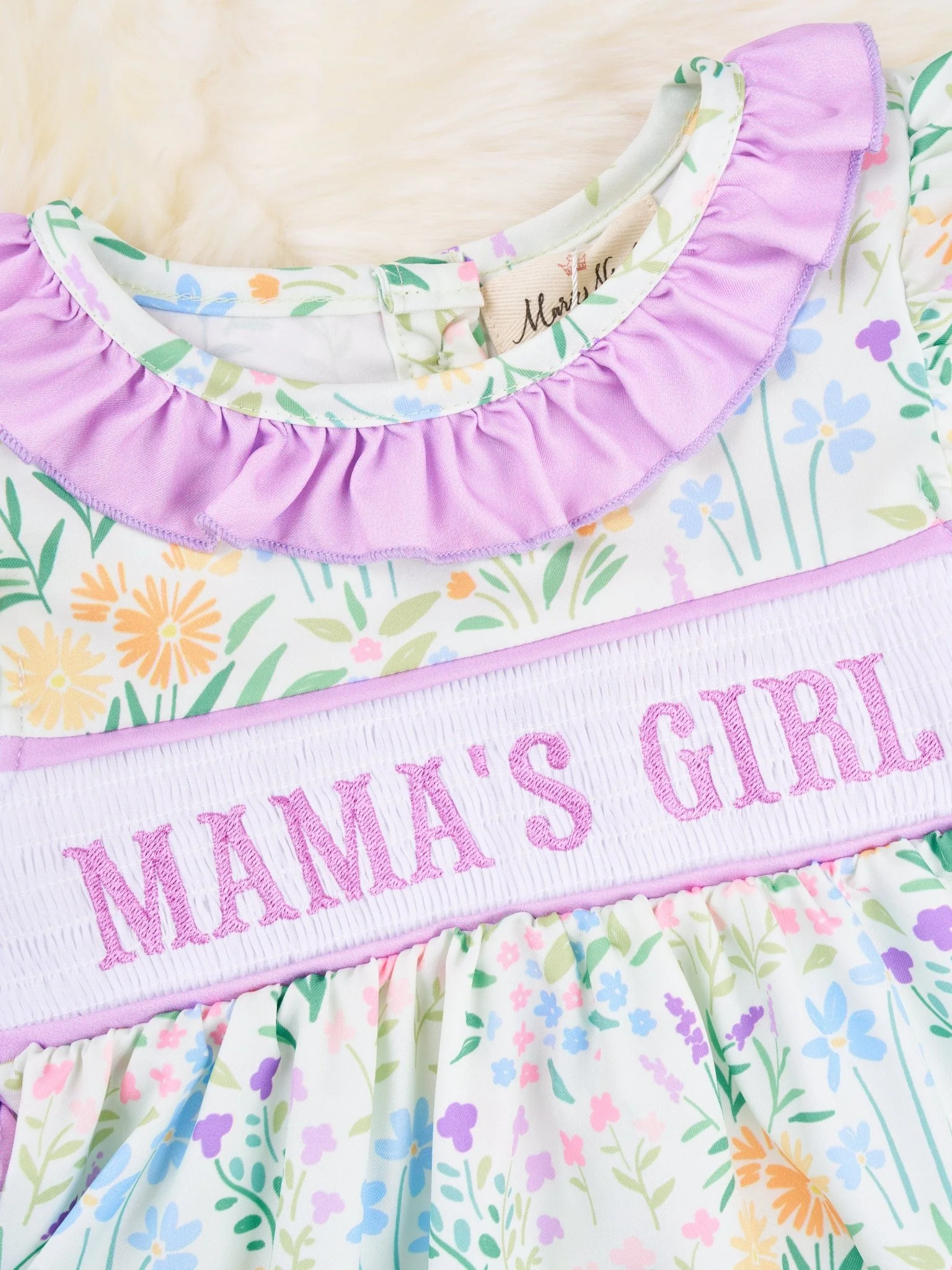 Smocked Floral "Mama's Girl" Ruffle Romper - Image 3