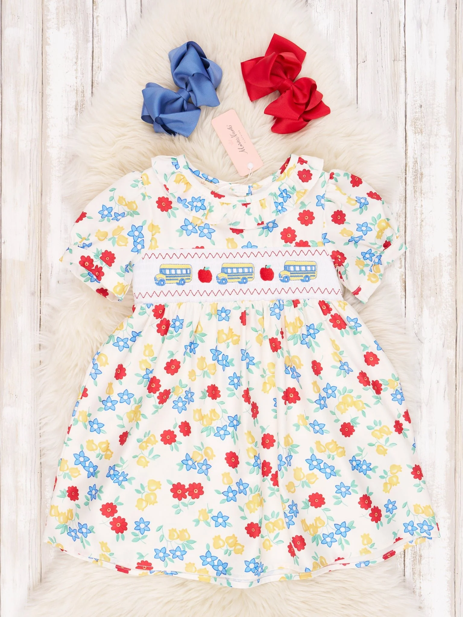 Smocked Floral School Bus Ruffle Dress