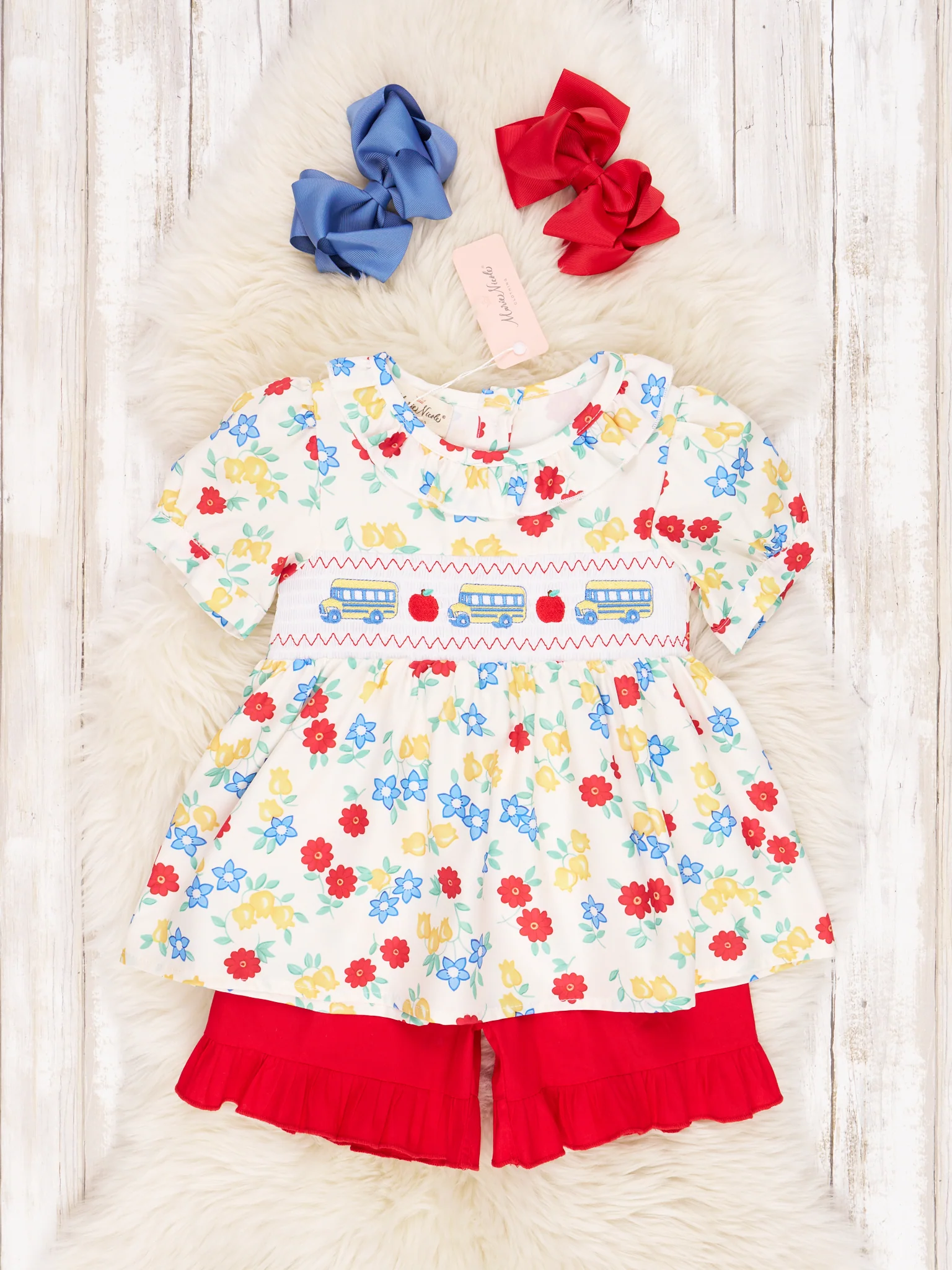 Smocked Floral School Bus Ruffle Outfit