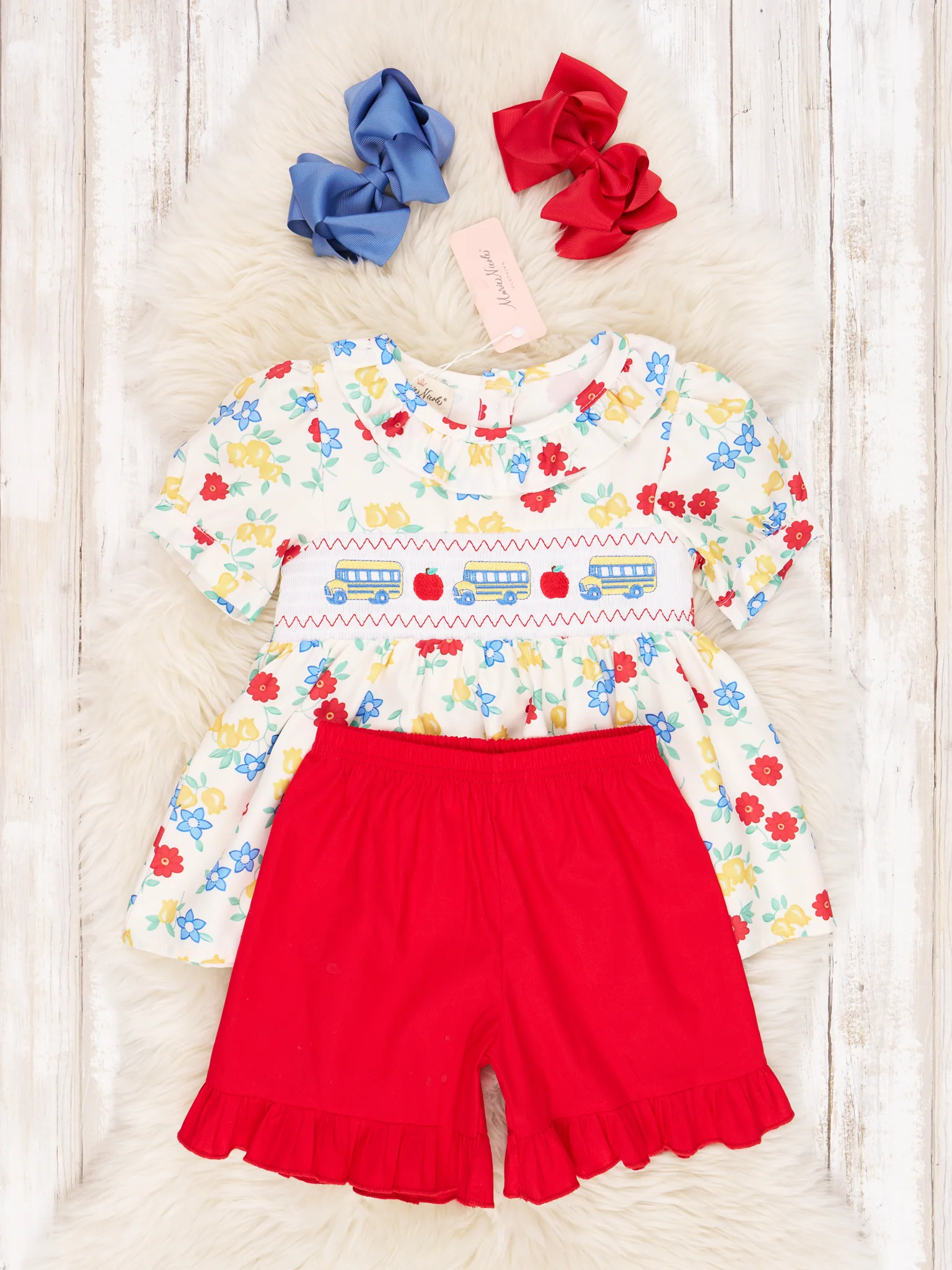 Smocked Floral School Bus Ruffle Outfit - Image 2