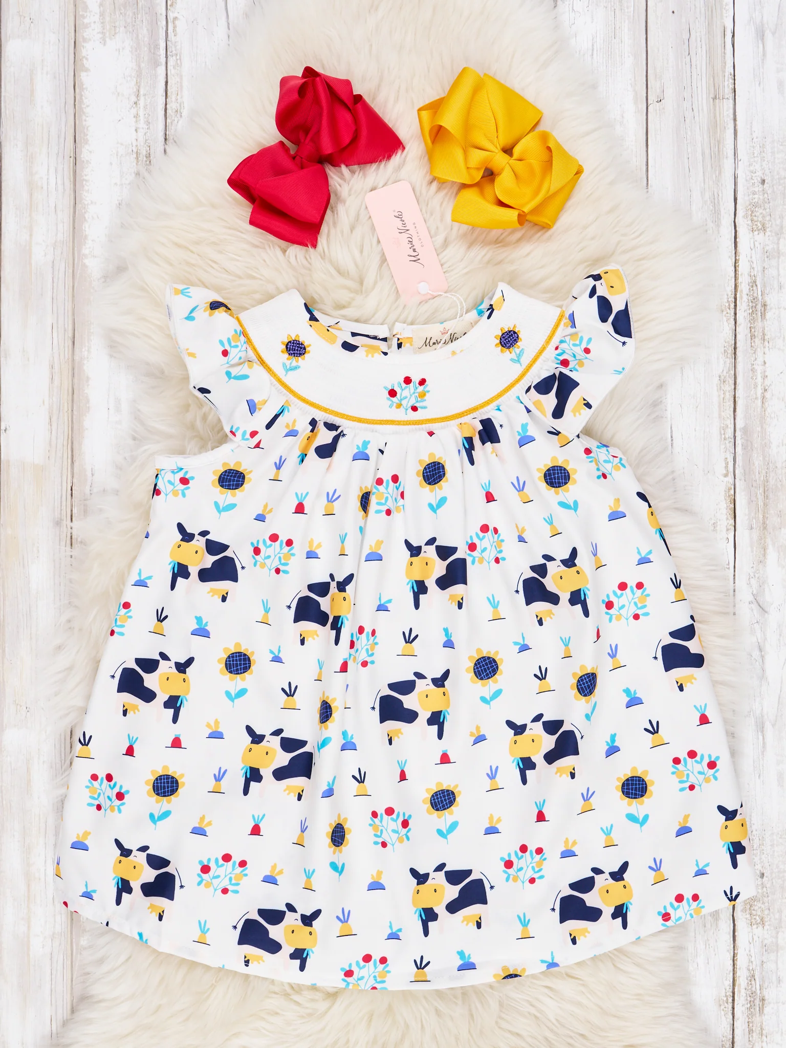 Smocked Happy Cow Ruffle Dress